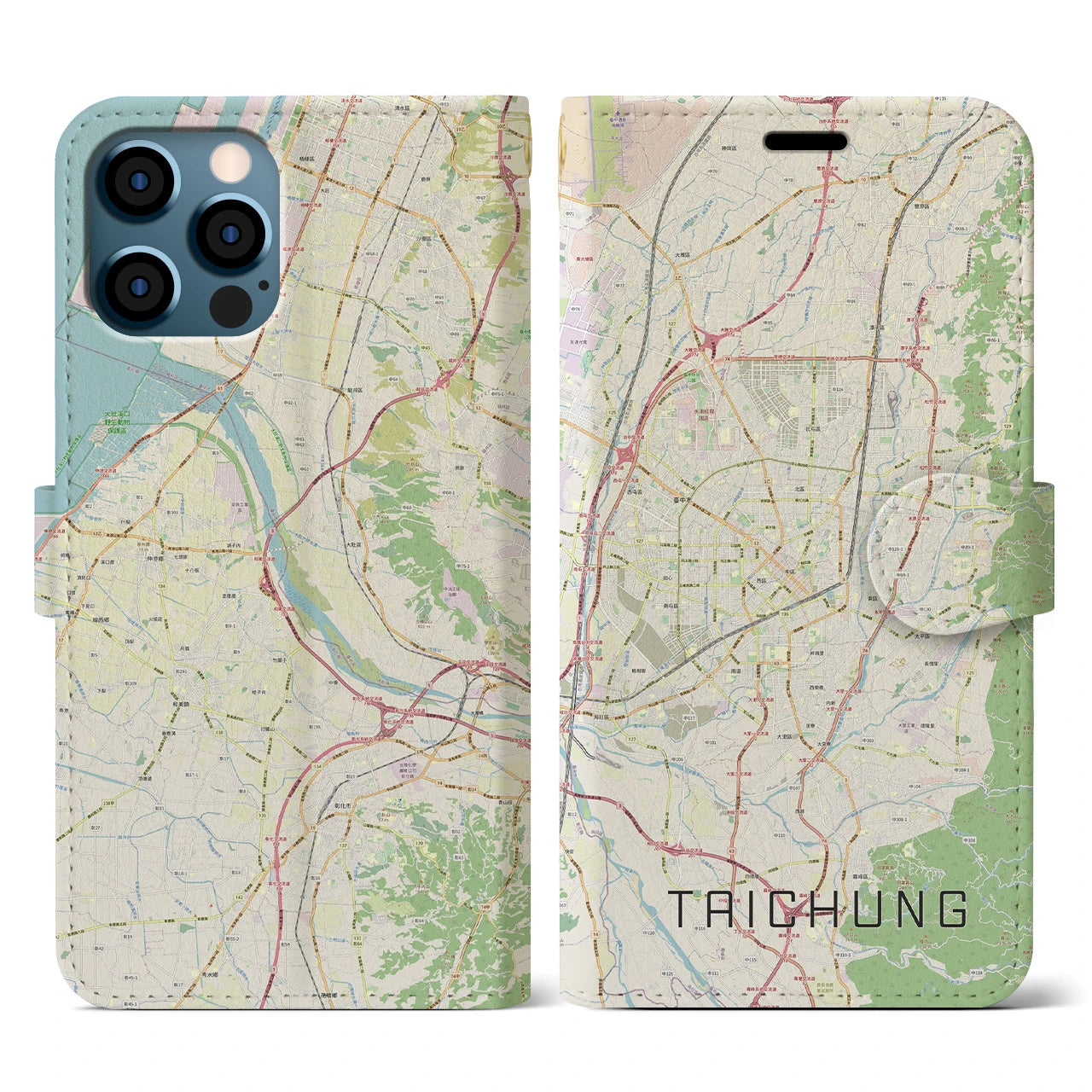 【台中(台湾)】地図柄iPhoneケース(手帳タイプ)ナチュラル・iPhone 12 / 12 Pro 用