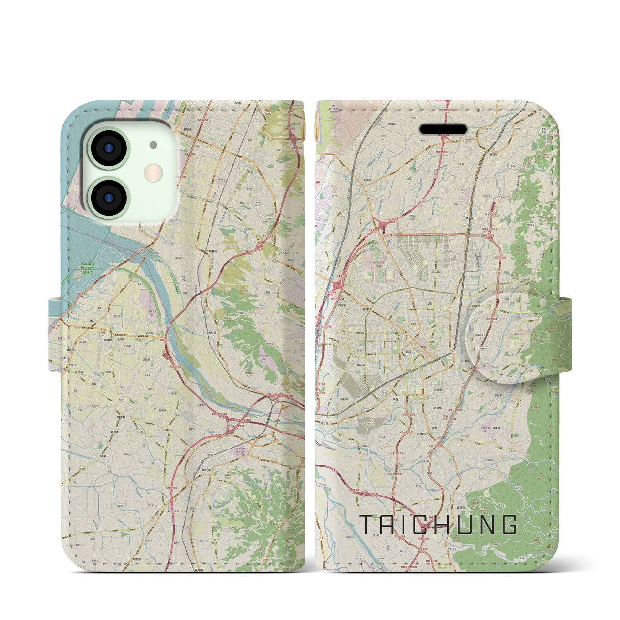 【台中(台湾)】地図柄iPhoneケース(手帳タイプ)ナチュラル・iPhone 12 mini 用