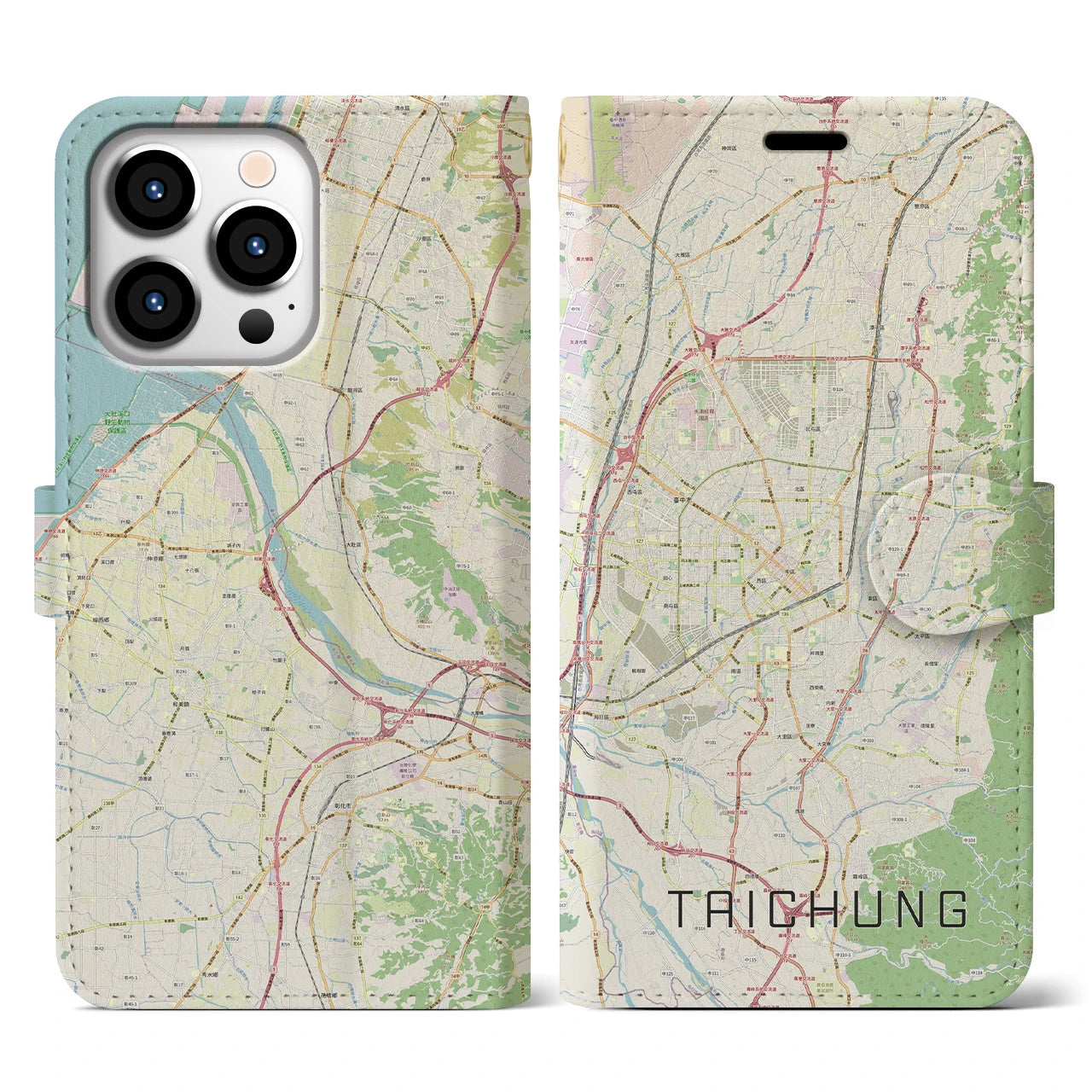【台中(台湾)】地図柄iPhoneケース(手帳タイプ)ナチュラル・iPhone 13 Pro 用