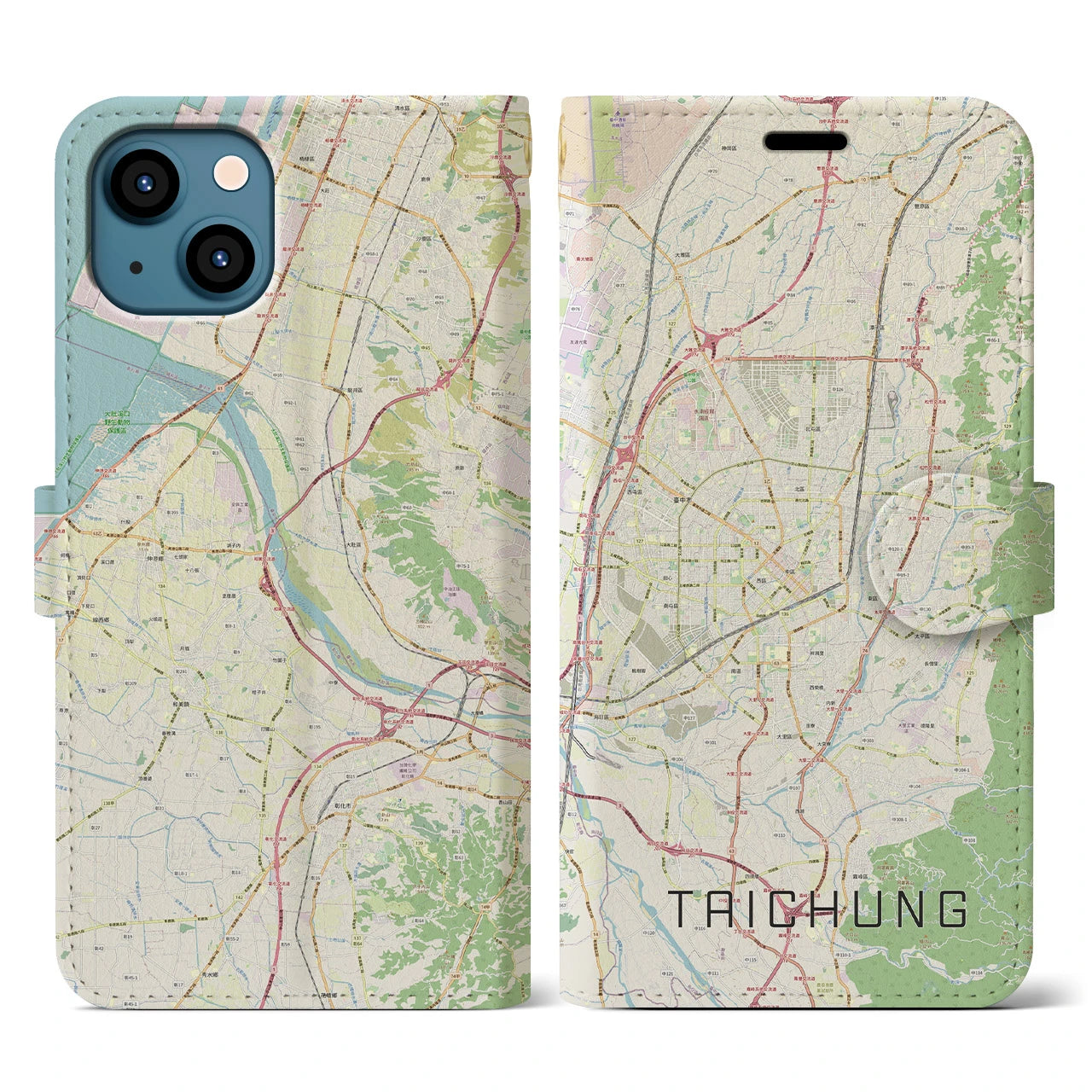 【台中(台湾)】地図柄iPhoneケース(手帳タイプ)ナチュラル・iPhone 13 用