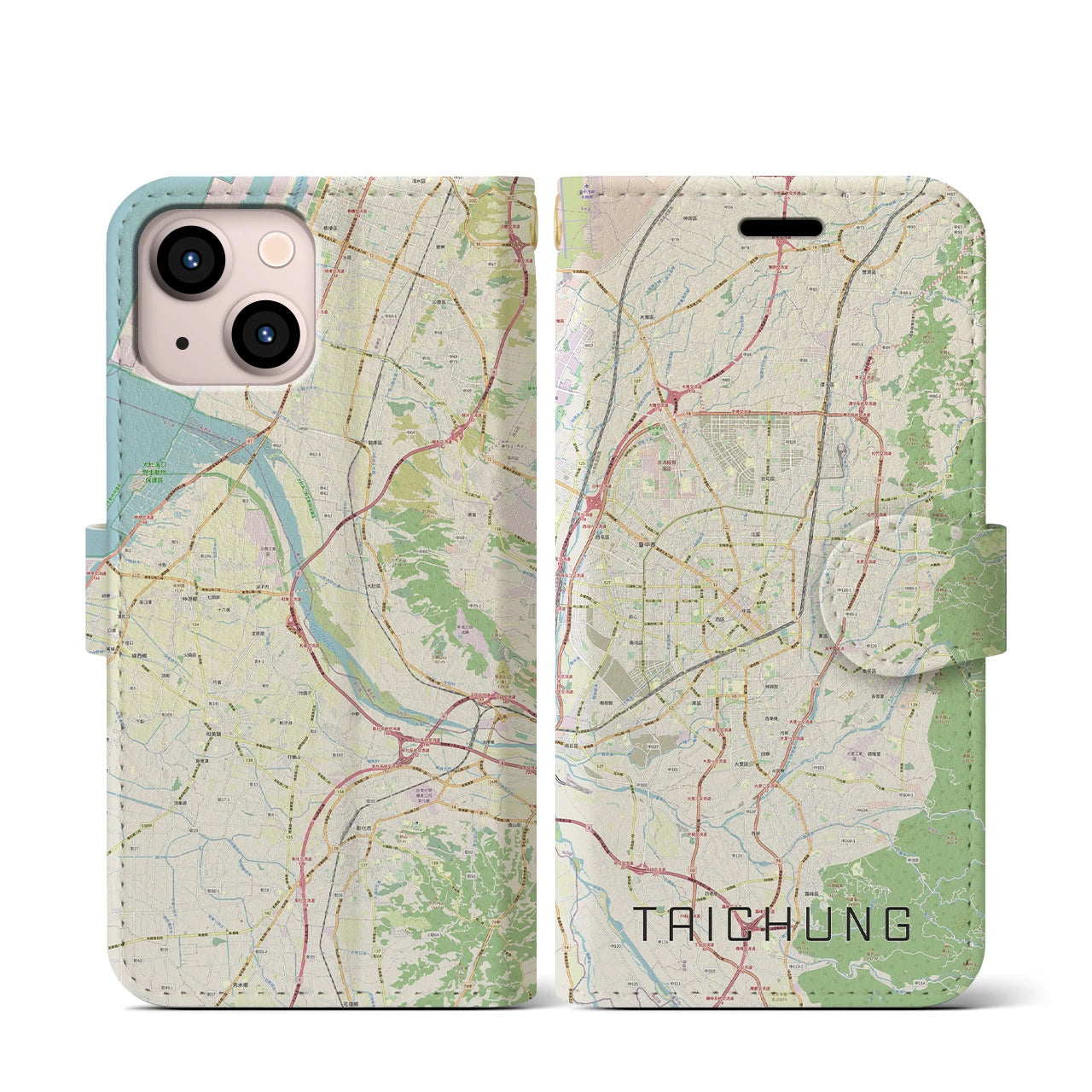 【台中(台湾)】地図柄iPhoneケース(手帳タイプ)ナチュラル・iPhone 13 mini 用