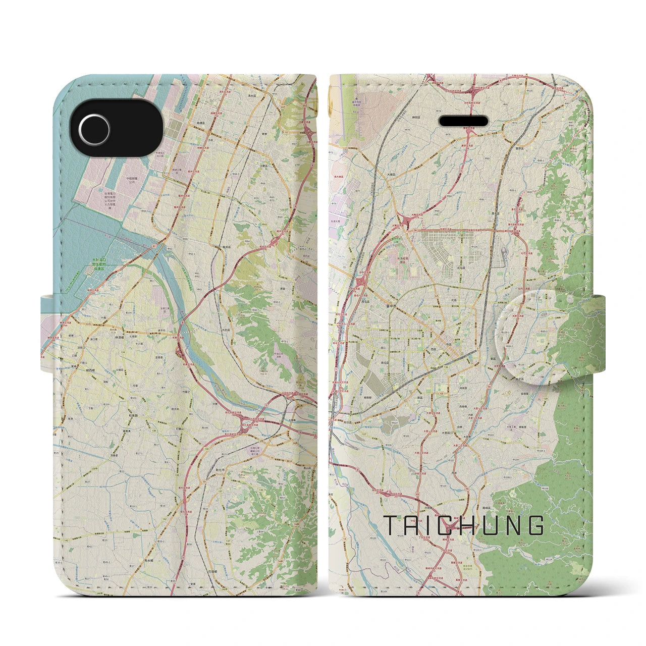【台中(台湾)】地図柄iPhoneケース(手帳タイプ)ナチュラル・iPhone SE(第3 / 第2世代) / 8 / 7 / 6s / 6 用