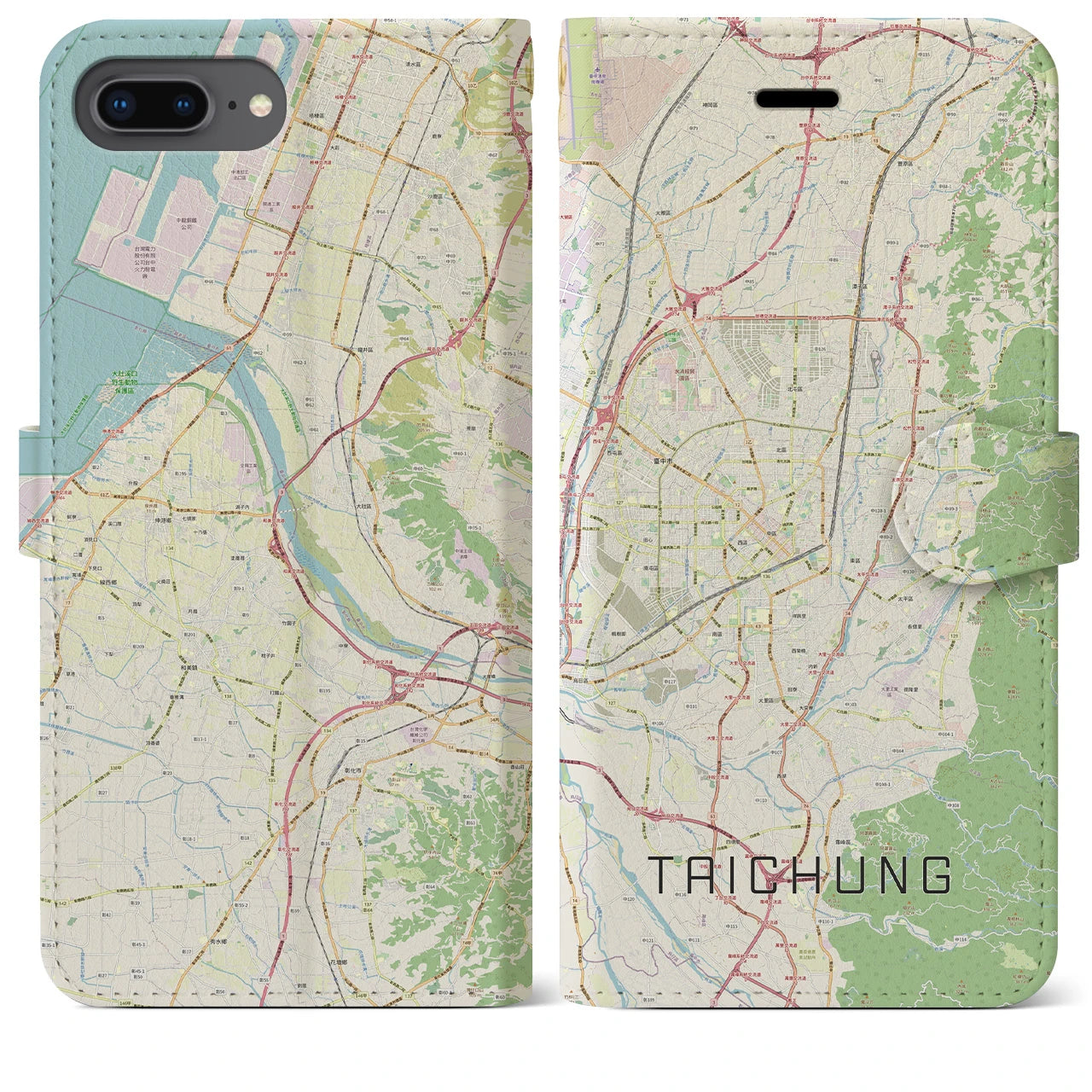 【台中(台湾)】地図柄iPhoneケース(手帳タイプ)ナチュラル・iPhone 8Plus /7Plus / 6sPlus / 6Plus 用