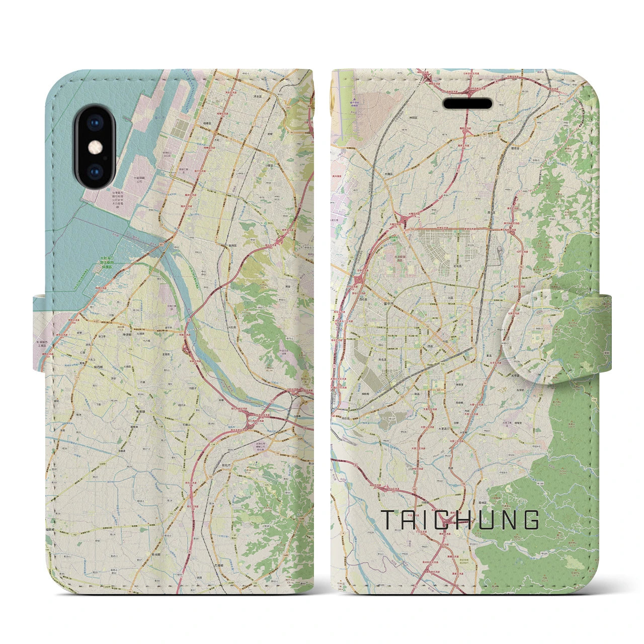 【台中(台湾)】地図柄iPhoneケース(手帳タイプ)ナチュラル・iPhone XS / X 用