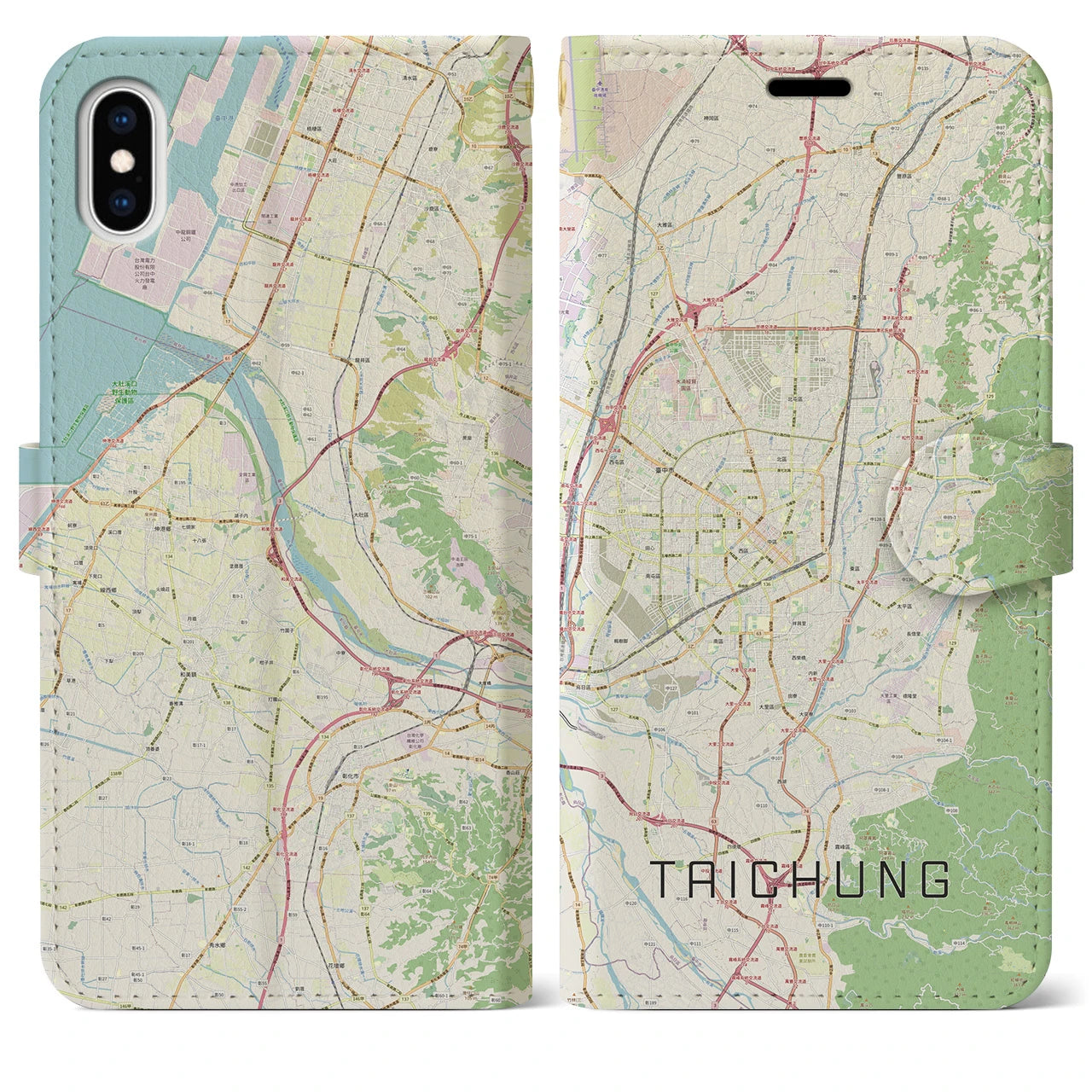 【台中(台湾)】地図柄iPhoneケース(手帳タイプ)ナチュラル・iPhone XS Max 用