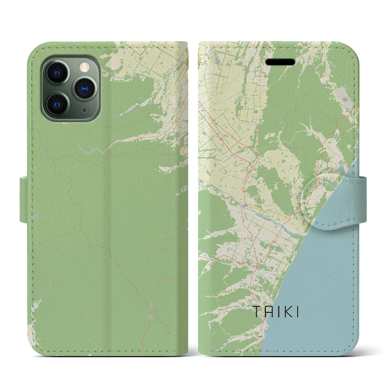 【大樹(北海道)】地図柄iPhoneケース(手帳タイプ)ナチュラル・iPhone 11 Pro 用