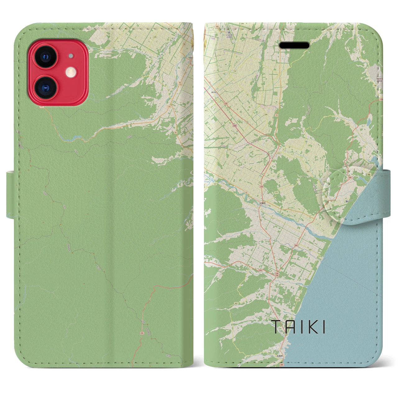 【大樹(北海道)】地図柄iPhoneケース(手帳タイプ)ナチュラル・iPhone 11 用