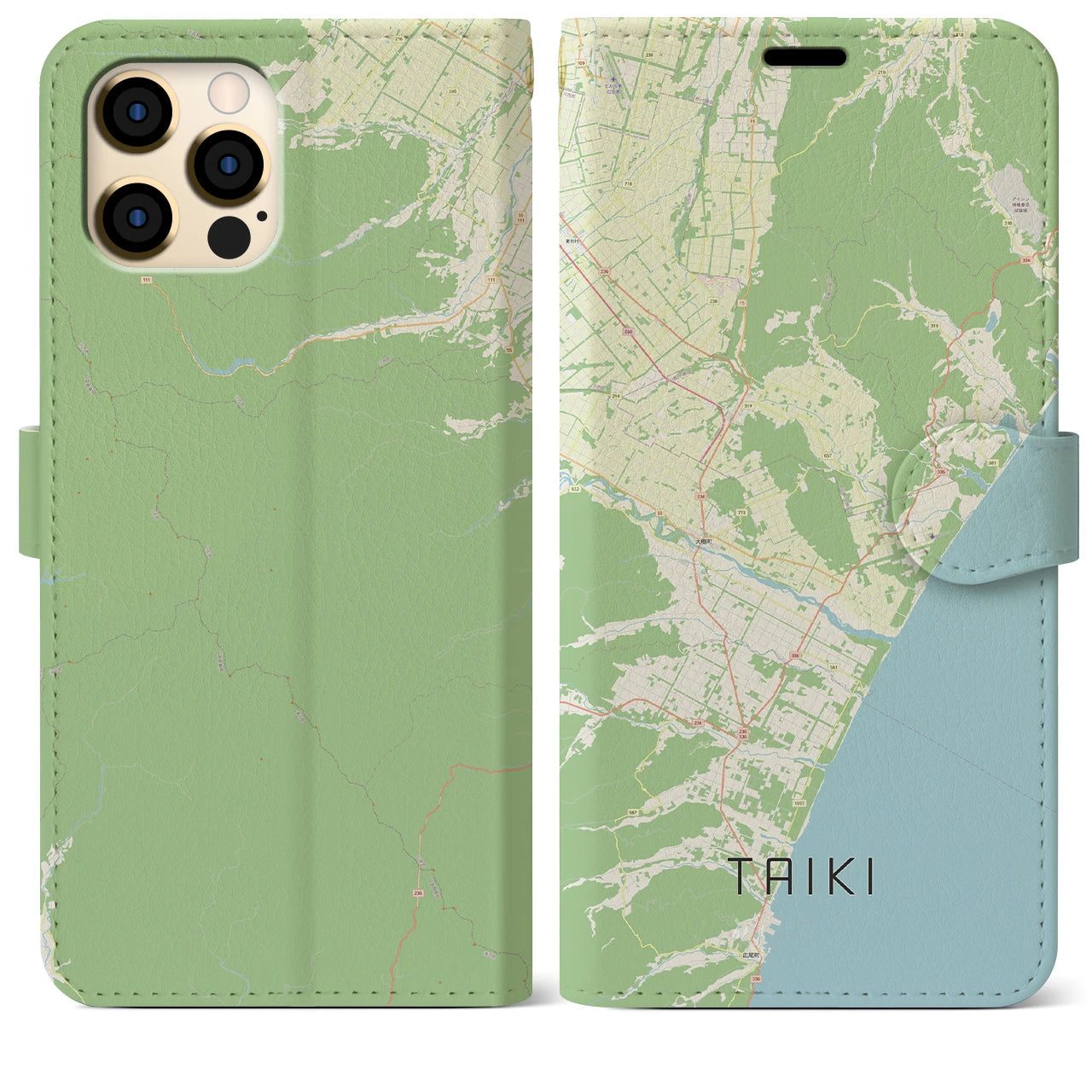 【大樹(北海道)】地図柄iPhoneケース(手帳タイプ)ナチュラル・iPhone 12 Pro Max 用
