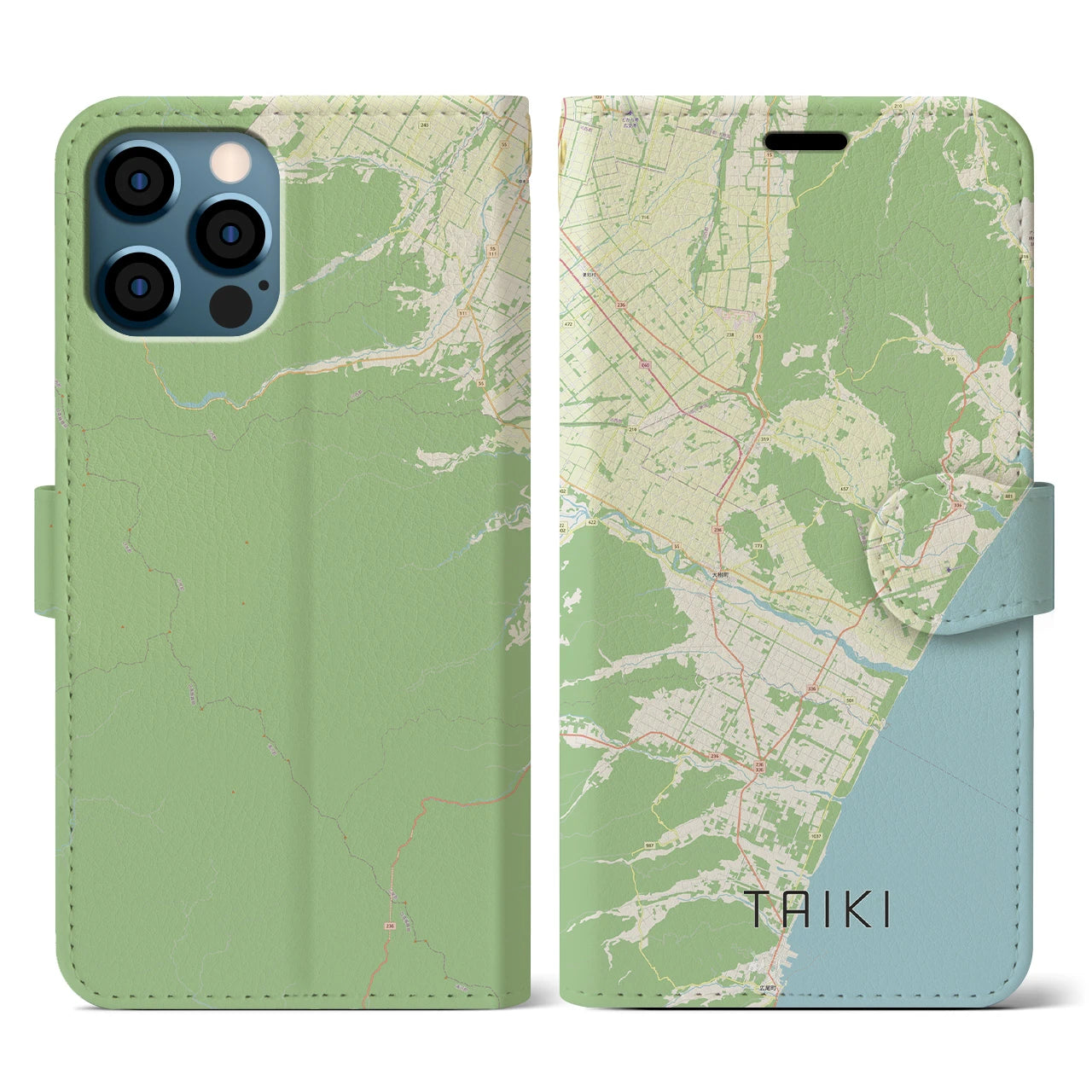 【大樹(北海道)】地図柄iPhoneケース(手帳タイプ)ナチュラル・iPhone 12 / 12 Pro 用