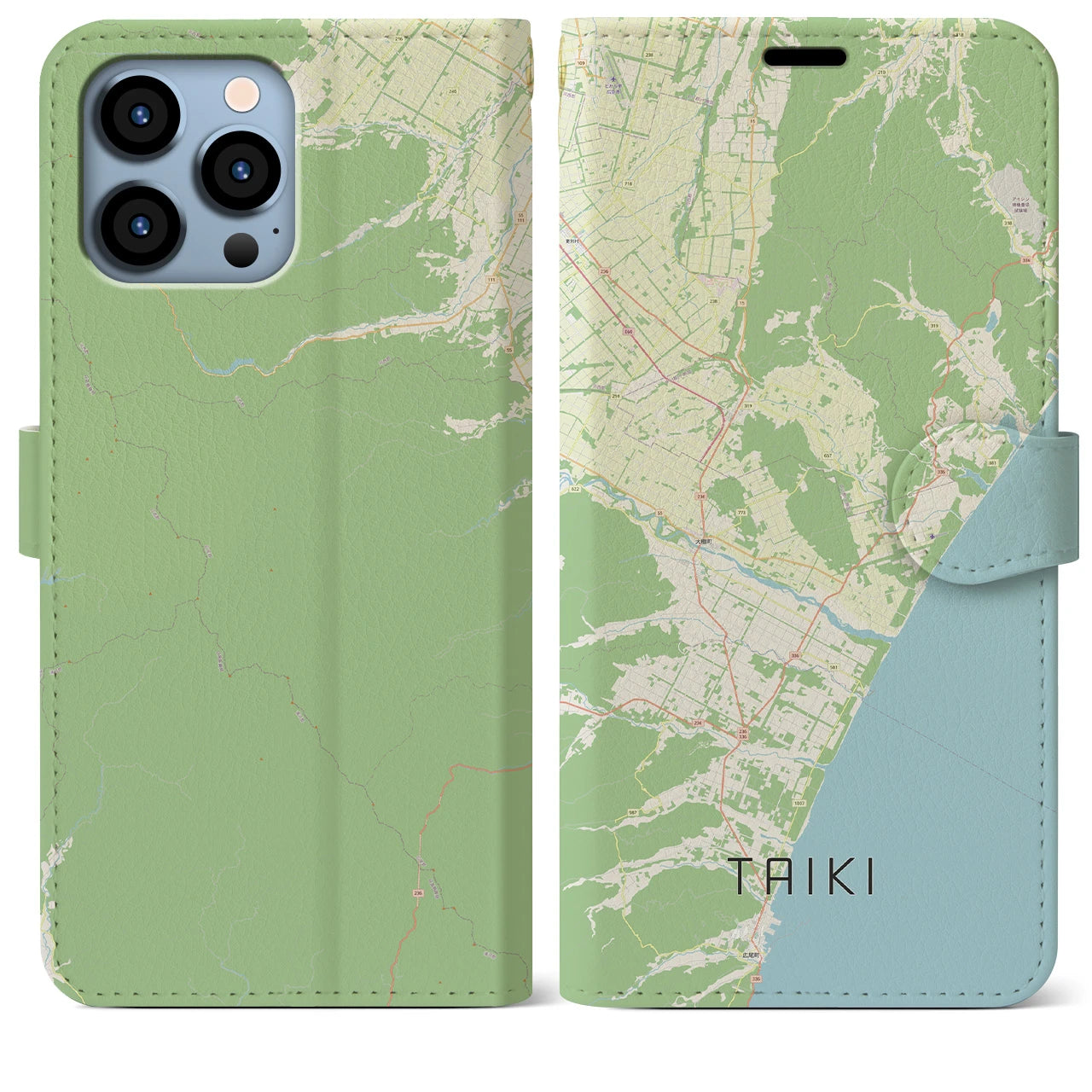 【大樹(北海道)】地図柄iPhoneケース(手帳タイプ)ナチュラル・iPhone 13 Pro Max 用