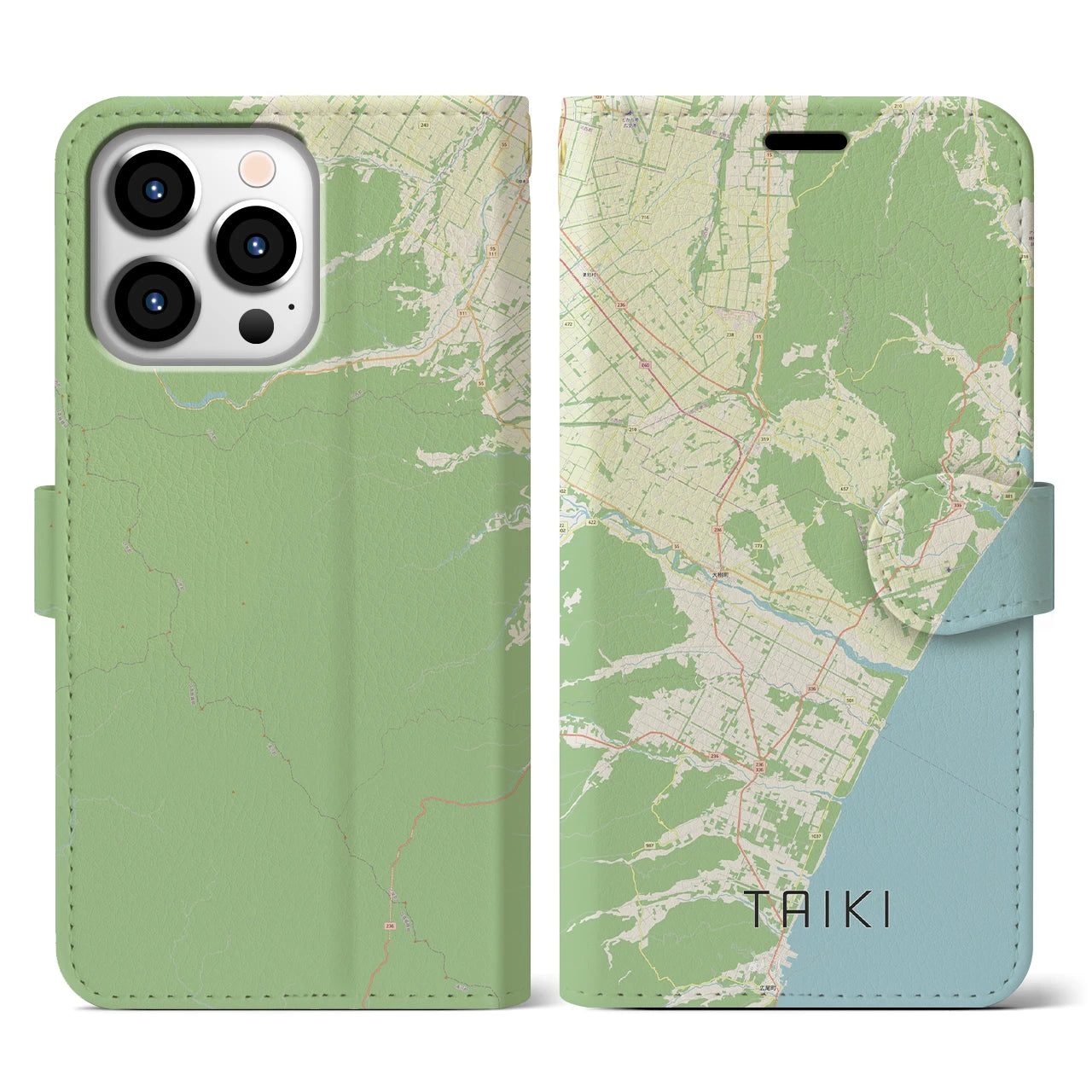 【大樹(北海道)】地図柄iPhoneケース(手帳タイプ)ナチュラル・iPhone 13 Pro 用