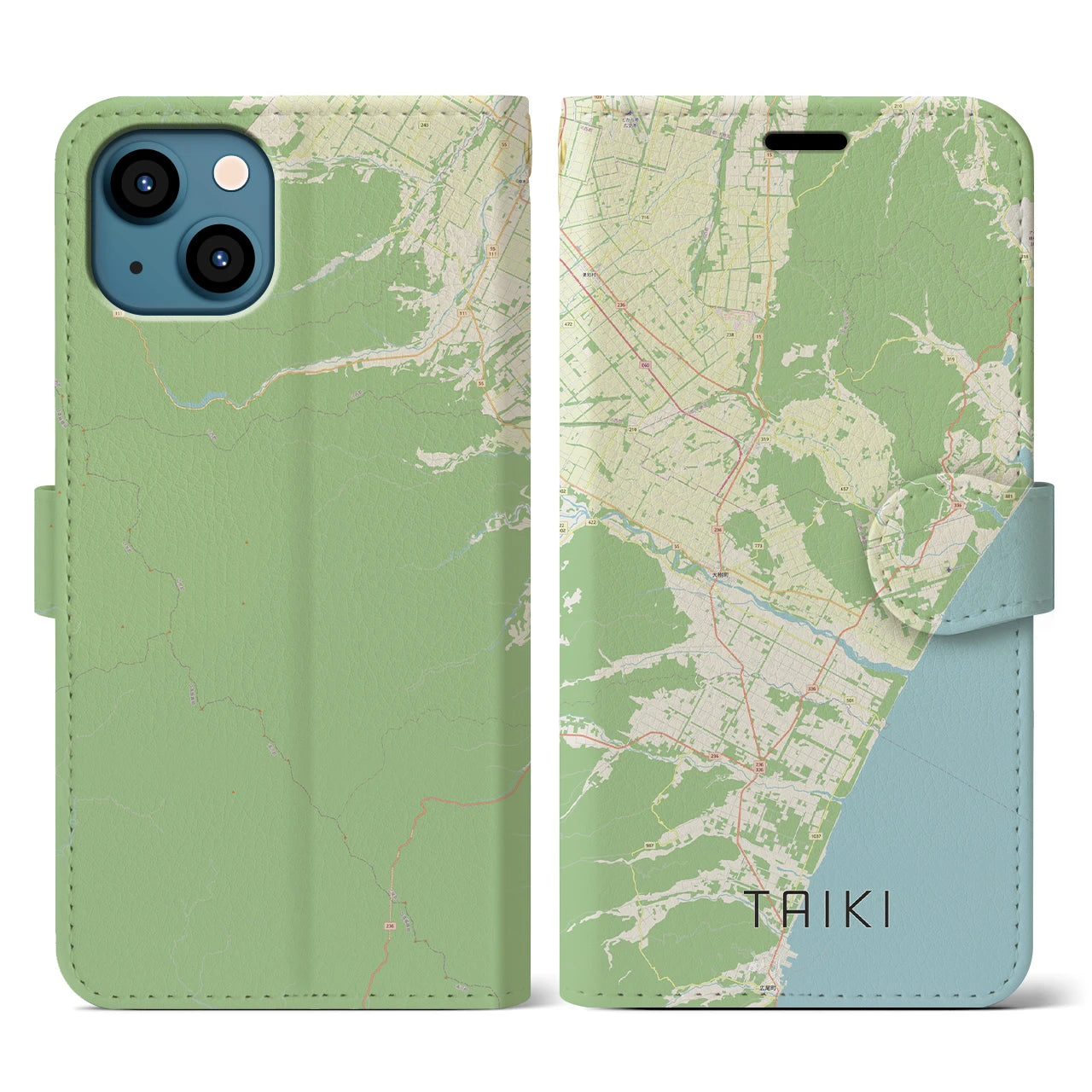 【大樹(北海道)】地図柄iPhoneケース(手帳タイプ)ナチュラル・iPhone 13 用