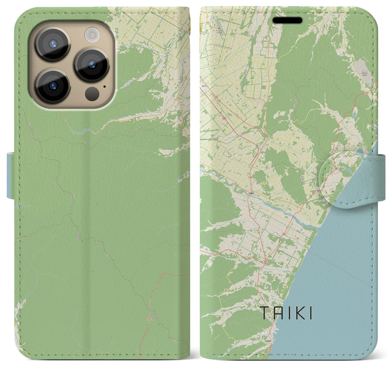 【大樹(北海道)】地図柄iPhoneケース(手帳タイプ)ナチュラル・iPhone 14 Pro Max 用