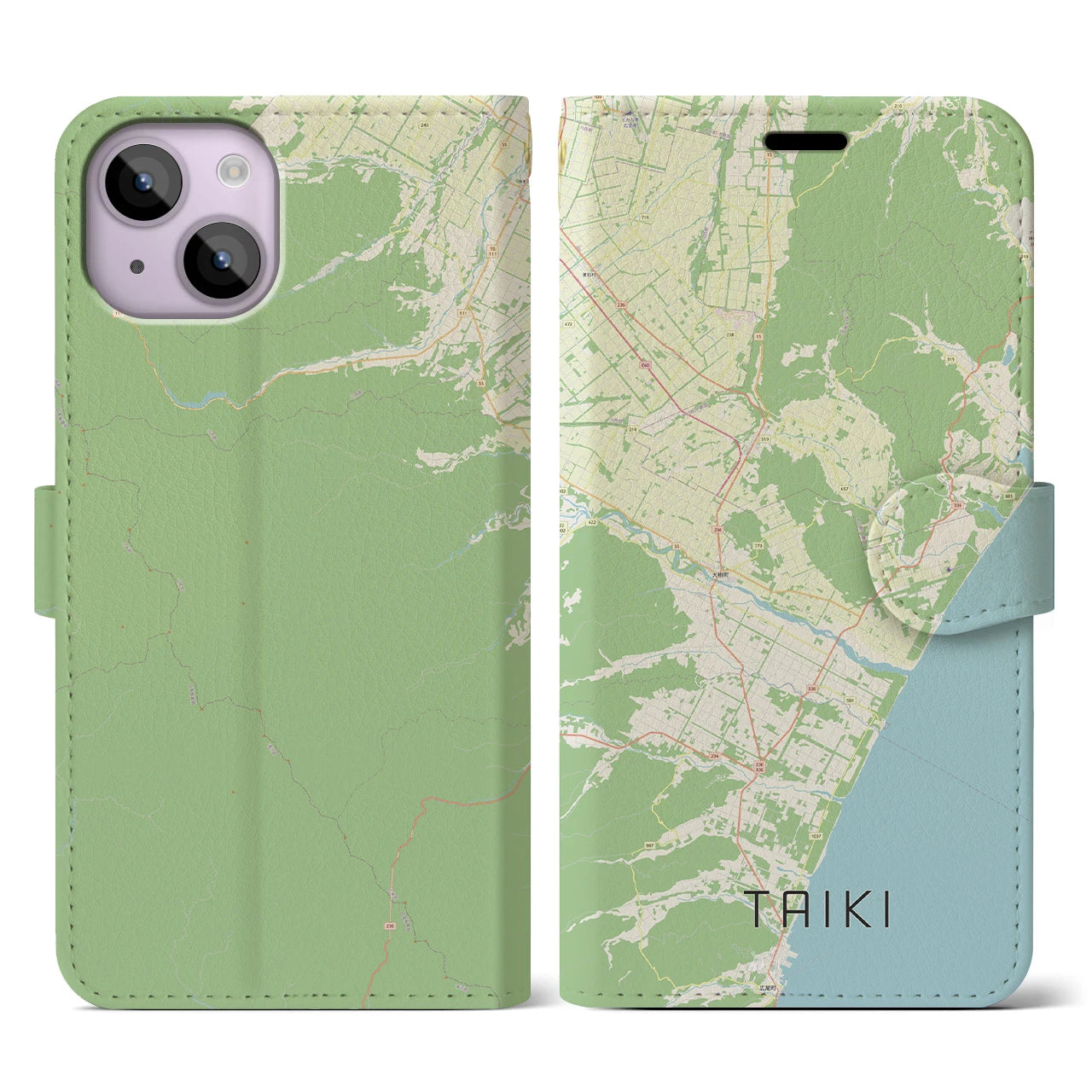 【大樹(北海道)】地図柄iPhoneケース(手帳タイプ)ナチュラル・iPhone 14 用