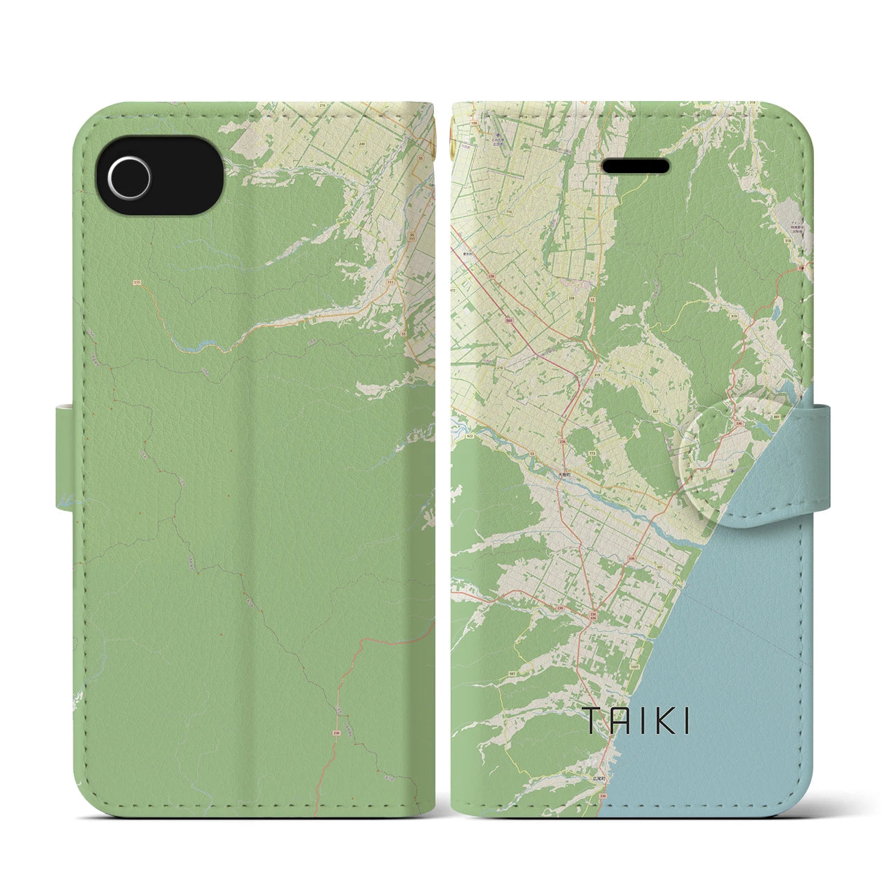 【大樹(北海道)】地図柄iPhoneケース(手帳タイプ)ナチュラル・iPhone SE(第3 / 第2世代) / 8 / 7 / 6s / 6 用