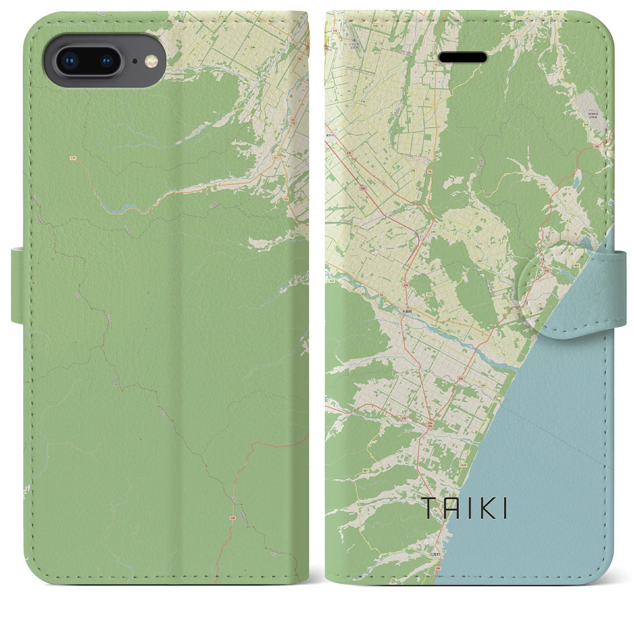 【大樹(北海道)】地図柄iPhoneケース(手帳タイプ)ナチュラル・iPhone 8Plus /7Plus / 6sPlus / 6Plus 用