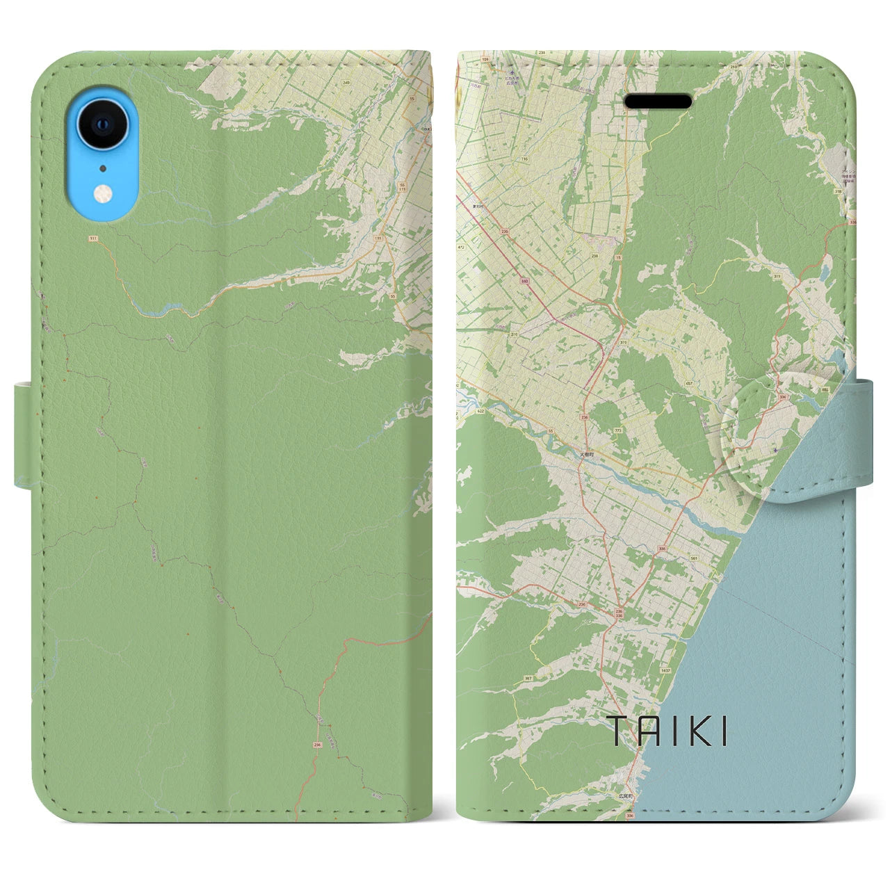 【大樹(北海道)】地図柄iPhoneケース(手帳タイプ)ナチュラル・iPhone XR 用