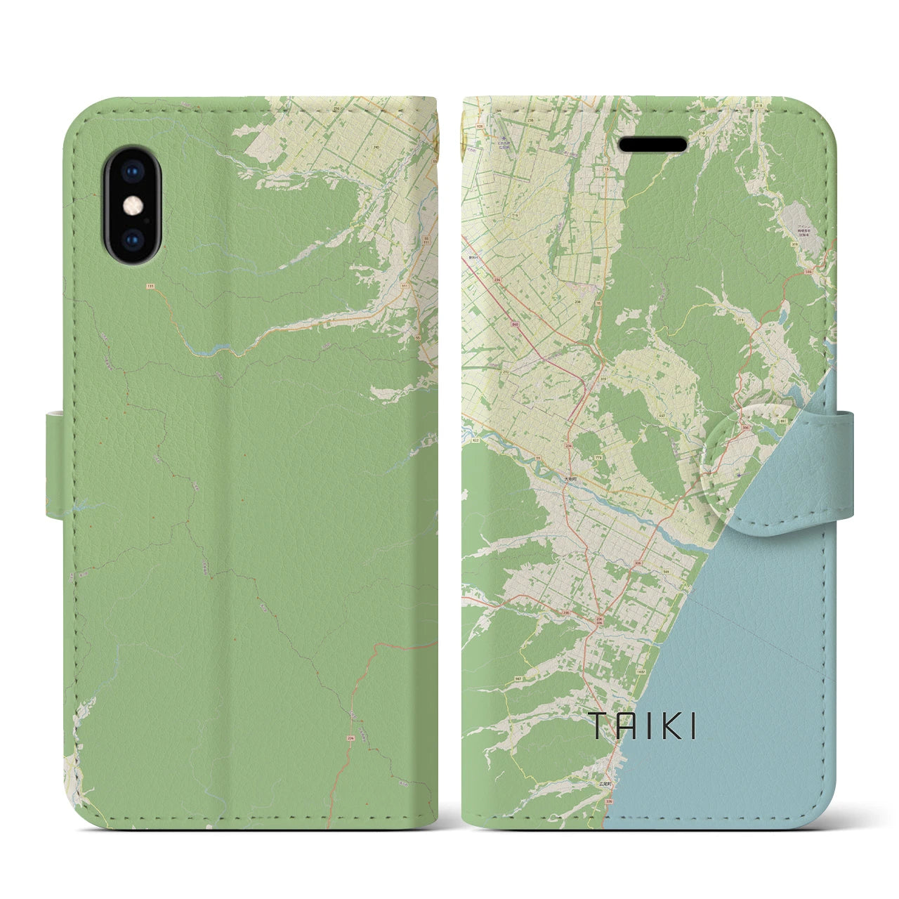 【大樹(北海道)】地図柄iPhoneケース(手帳タイプ)ナチュラル・iPhone XS / X 用