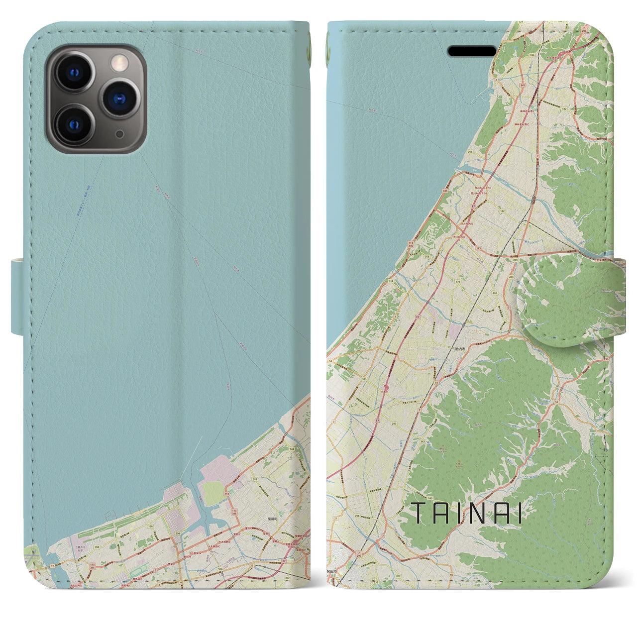 【胎内(新潟県)】地図柄iPhoneケース(手帳タイプ)ナチュラル・iPhone 11 Pro Max 用