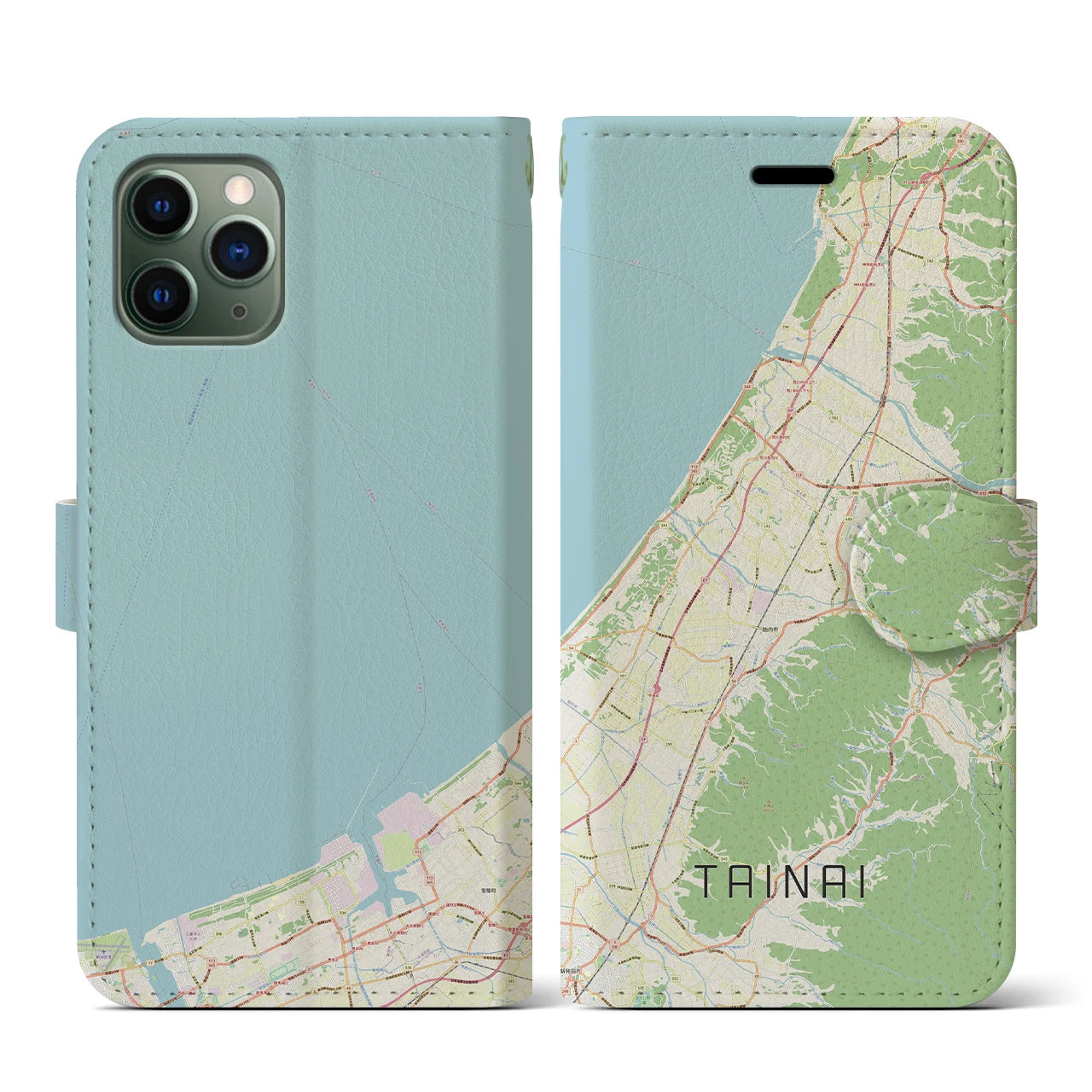 【胎内(新潟県)】地図柄iPhoneケース(手帳タイプ)ナチュラル・iPhone 11 Pro 用