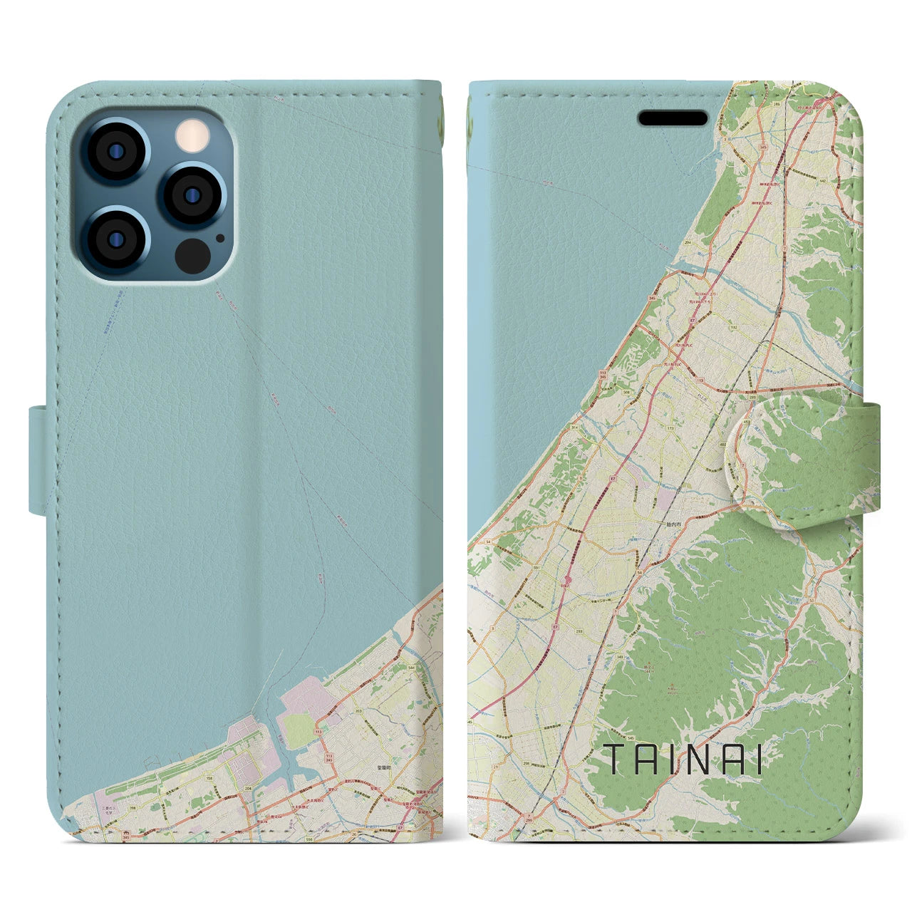 【胎内(新潟県)】地図柄iPhoneケース(手帳タイプ)ナチュラル・iPhone 12 / 12 Pro 用