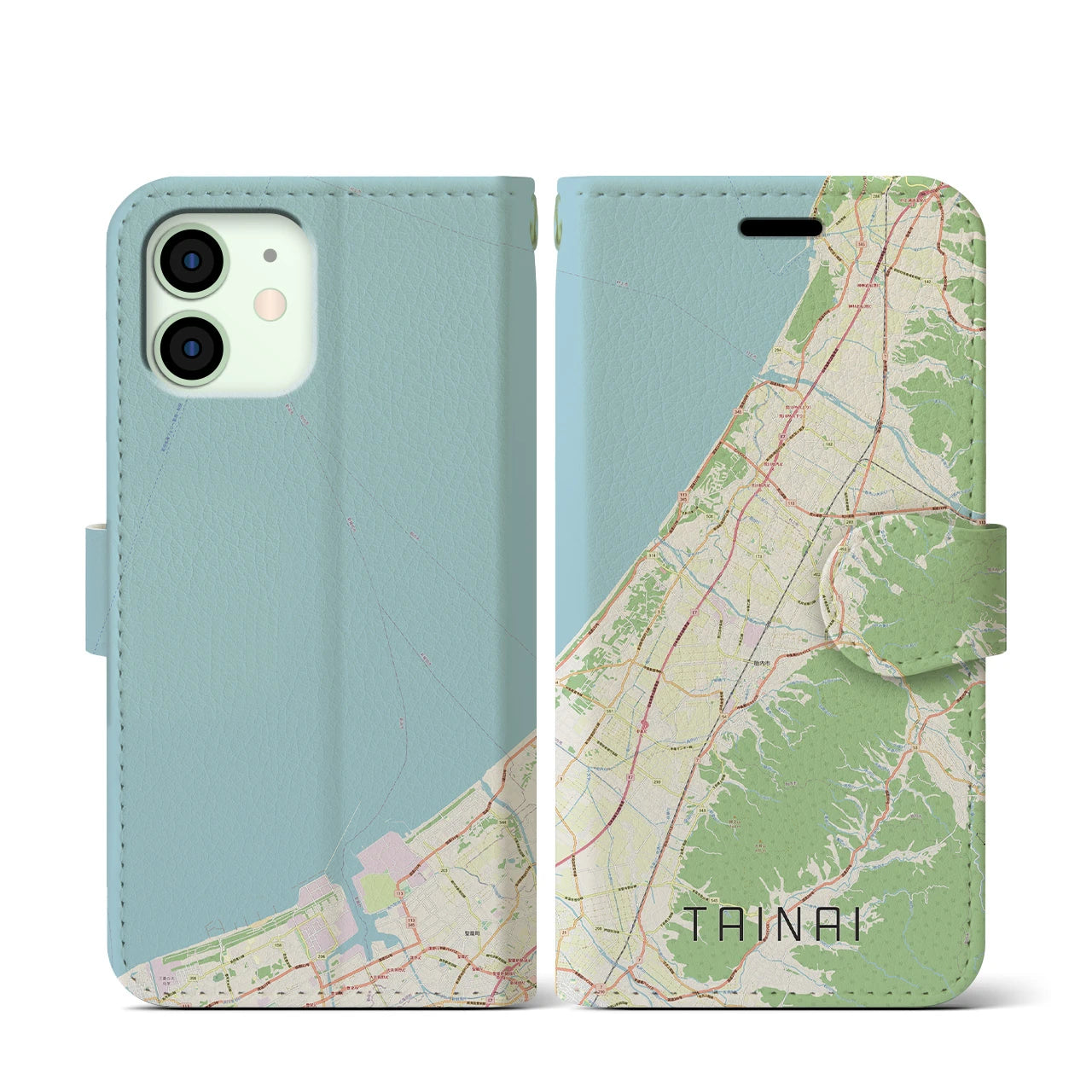 【胎内(新潟県)】地図柄iPhoneケース(手帳タイプ)ナチュラル・iPhone 12 mini 用