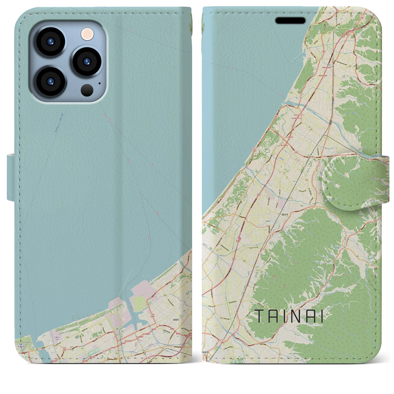 【胎内(新潟県)】地図柄iPhoneケース(手帳タイプ)ナチュラル・iPhone 13 Pro Max 用