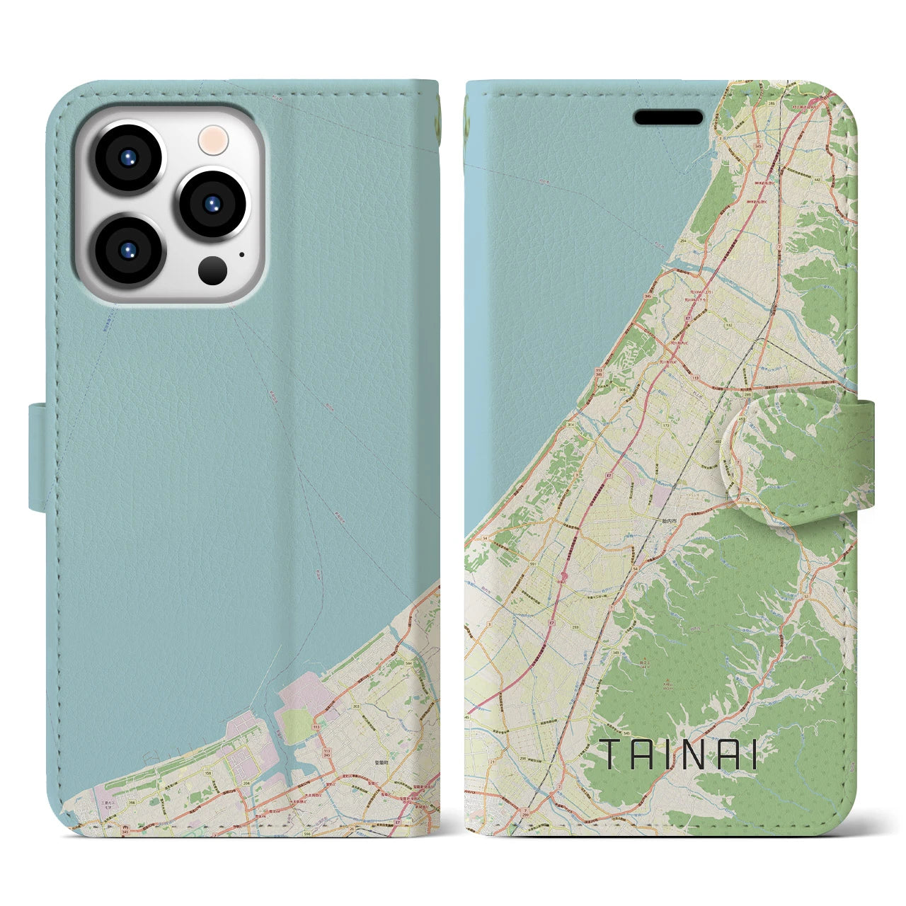 【胎内(新潟県)】地図柄iPhoneケース(手帳タイプ)ナチュラル・iPhone 13 Pro 用