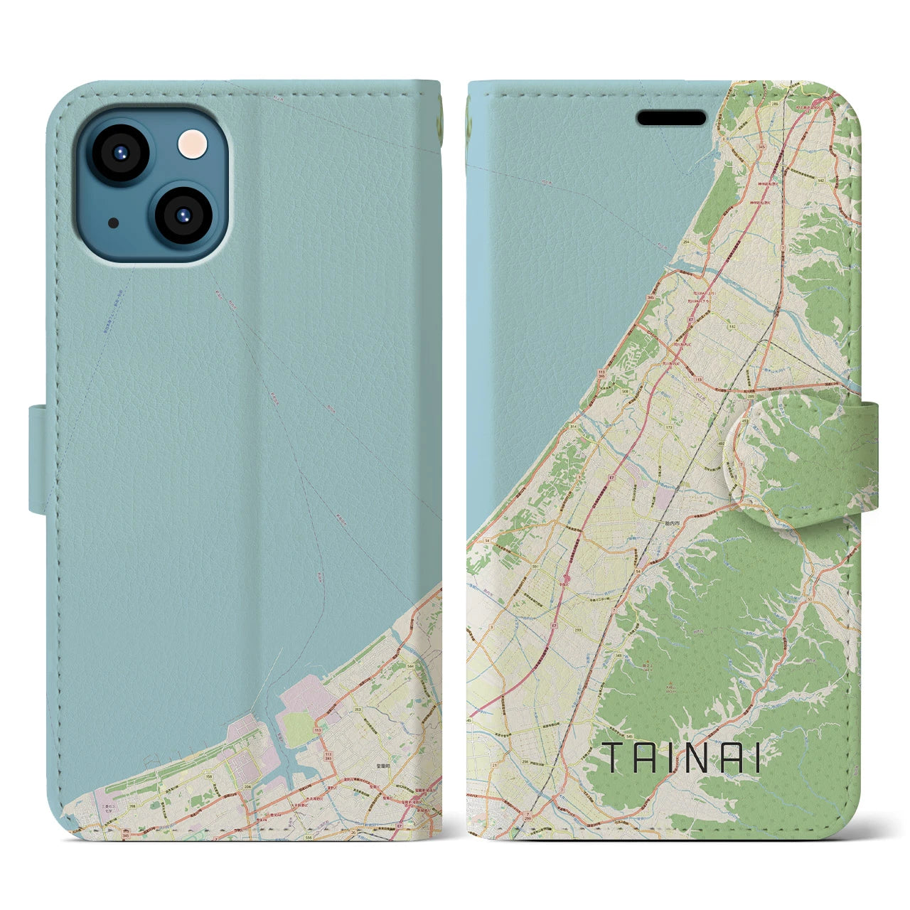 【胎内(新潟県)】地図柄iPhoneケース(手帳タイプ)ナチュラル・iPhone 13 用