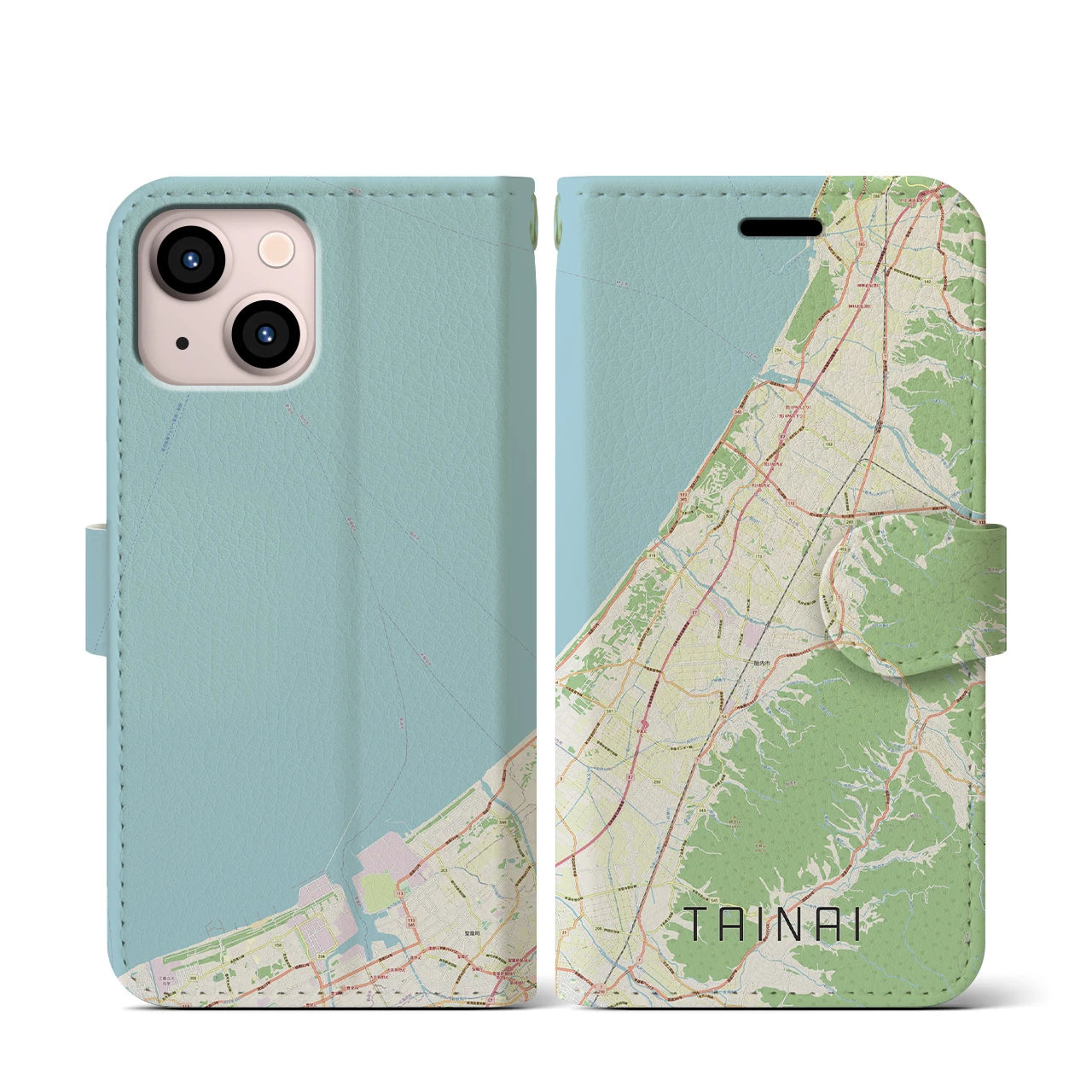 【胎内(新潟県)】地図柄iPhoneケース(手帳タイプ)ナチュラル・iPhone 13 mini 用