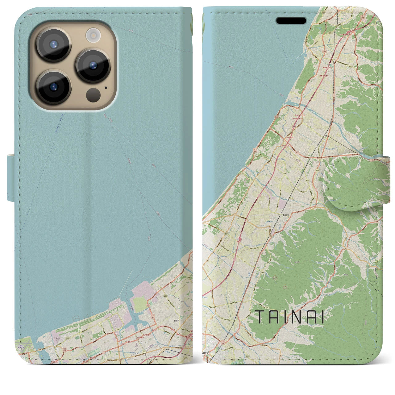 【胎内(新潟県)】地図柄iPhoneケース(手帳タイプ)ナチュラル・iPhone 14 Pro Max 用