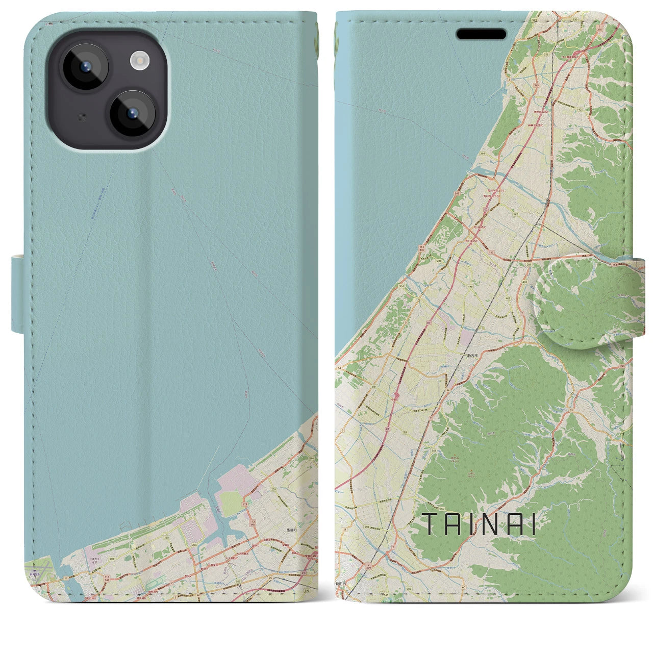 【胎内(新潟県)】地図柄iPhoneケース(手帳タイプ)ナチュラル・iPhone 14 Plus 用