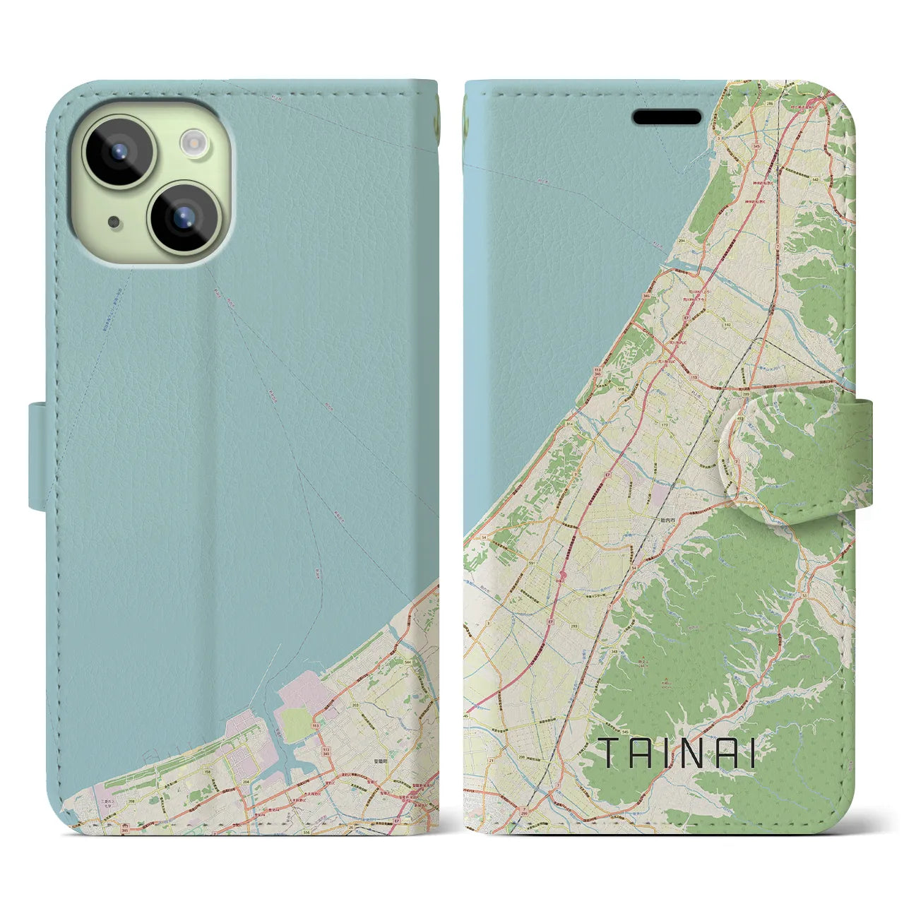 【胎内(新潟県)】地図柄iPhoneケース(手帳タイプ)ナチュラル・iPhone 15 用