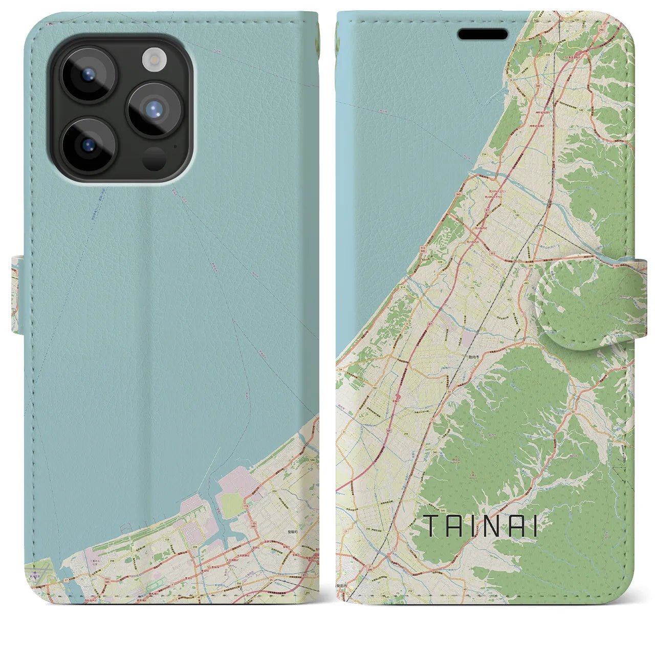 【胎内(新潟県)】地図柄iPhoneケース(手帳タイプ)ナチュラル・iPhone 15 Pro Max 用