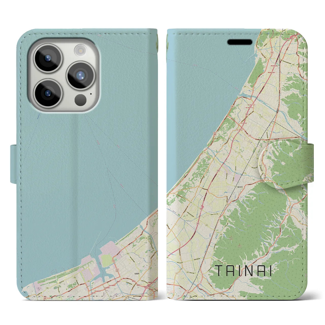 【胎内(新潟県)】地図柄iPhoneケース(手帳タイプ)ナチュラル・iPhone 15 Pro 用