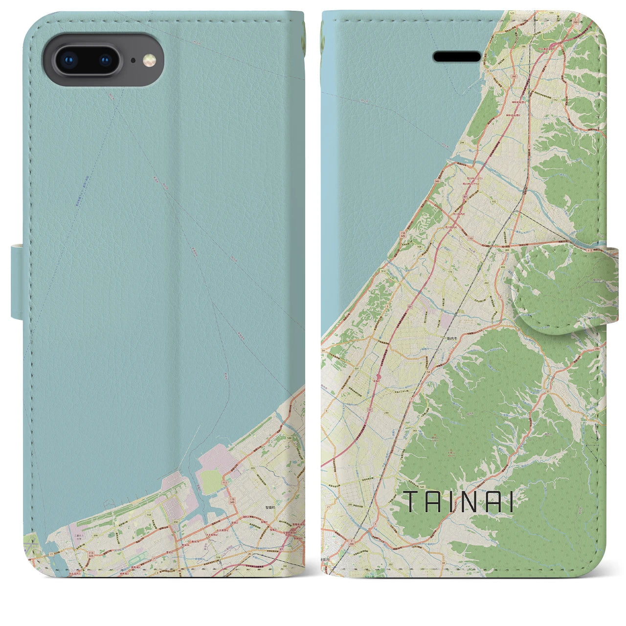 【胎内(新潟県)】地図柄iPhoneケース(手帳タイプ)ナチュラル・iPhone 8Plus /7Plus / 6sPlus / 6Plus 用