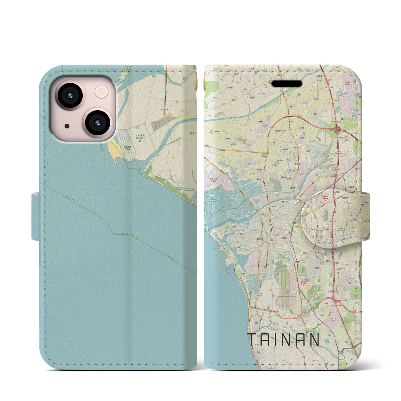 【台南(台湾)】地図柄iPhoneケース(手帳タイプ)ナチュラル・iPhone 13 mini 用