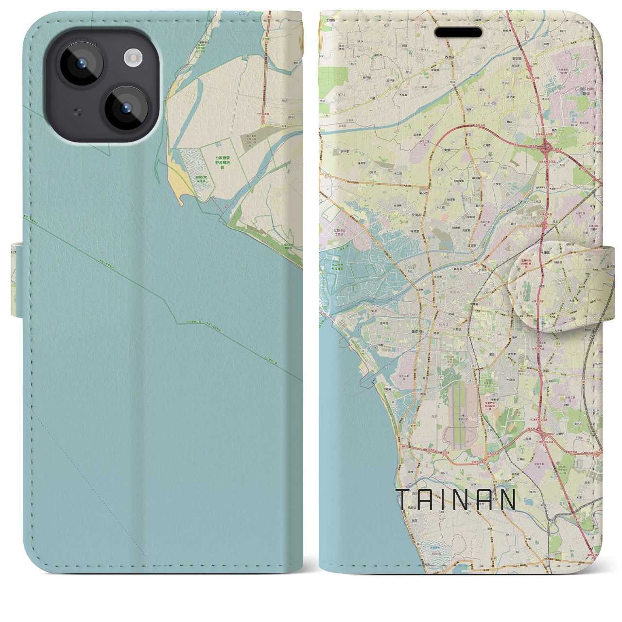 【台南(台湾)】地図柄iPhoneケース(手帳タイプ)ナチュラル・iPhone 14 Plus 用