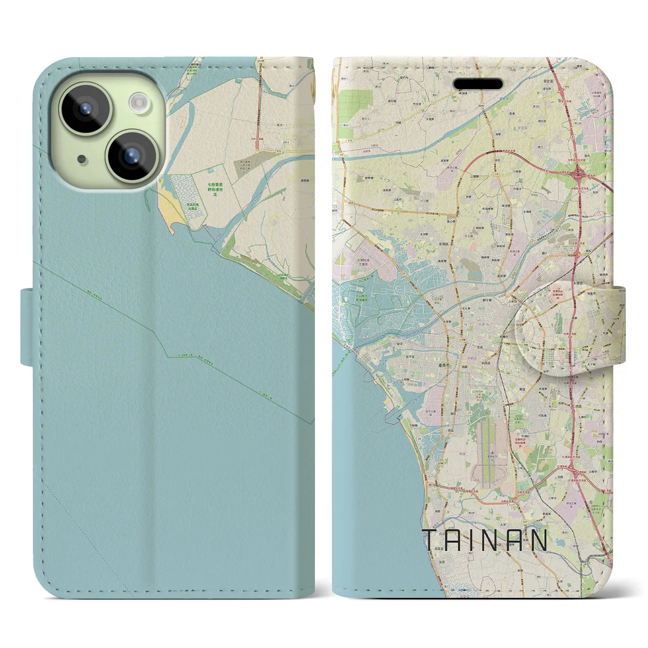 【台南(台湾)】地図柄iPhoneケース(手帳タイプ)ナチュラル・iPhone 15 用