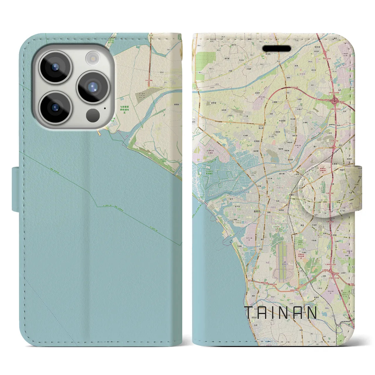 【台南(台湾)】地図柄iPhoneケース(手帳タイプ)ナチュラル・iPhone 15 Pro 用