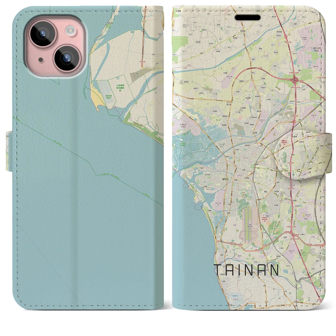 【台南(台湾)】地図柄iPhoneケース(手帳タイプ)ナチュラル・iPhone 15 Plus 用