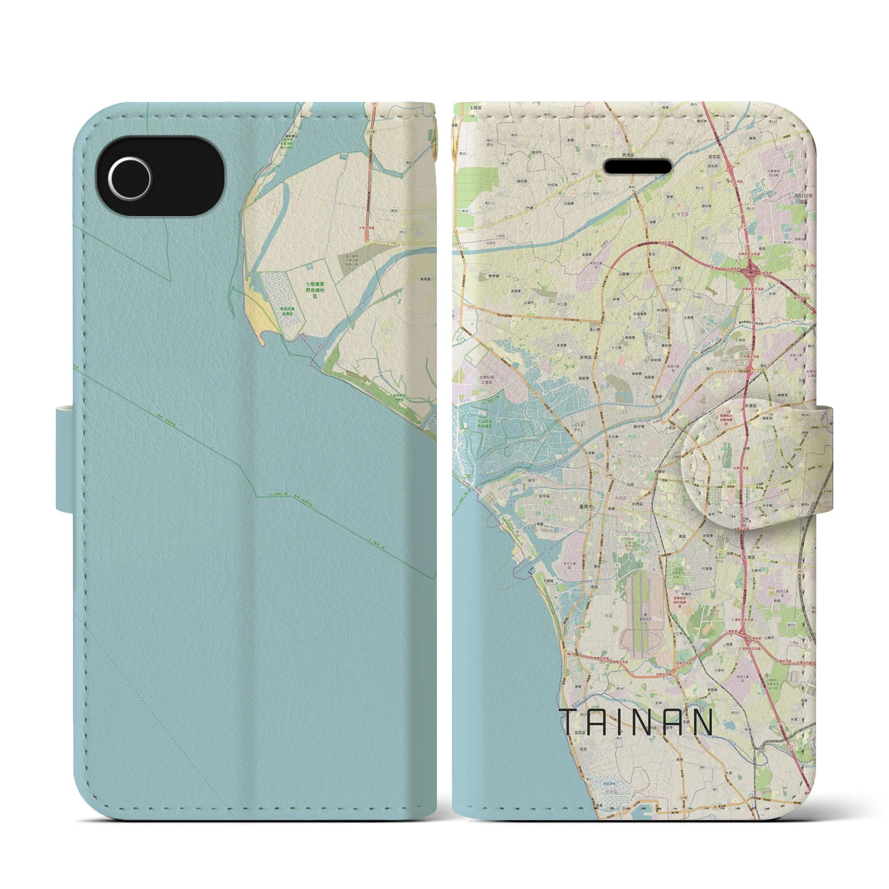 【台南(台湾)】地図柄iPhoneケース(手帳タイプ)ナチュラル・iPhone SE(第3 / 第2世代) / 8 / 7 / 6s / 6 用