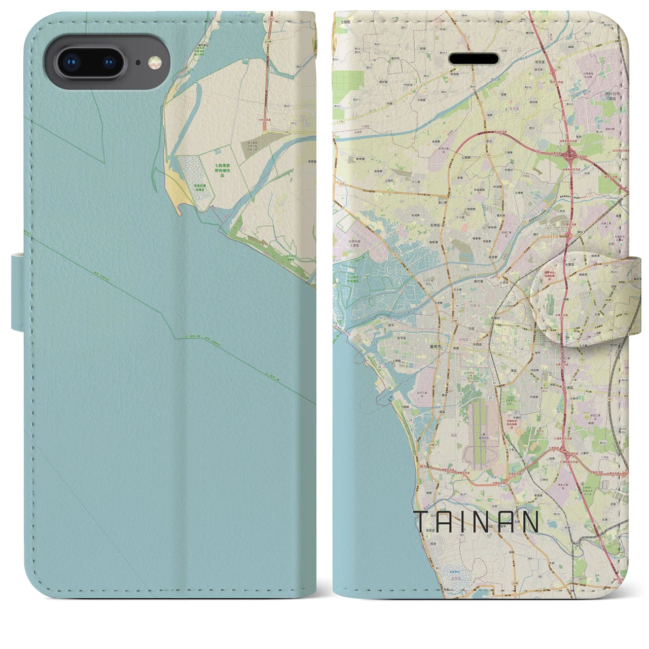 【台南(台湾)】地図柄iPhoneケース(手帳タイプ)ナチュラル・iPhone 8Plus /7Plus / 6sPlus / 6Plus 用