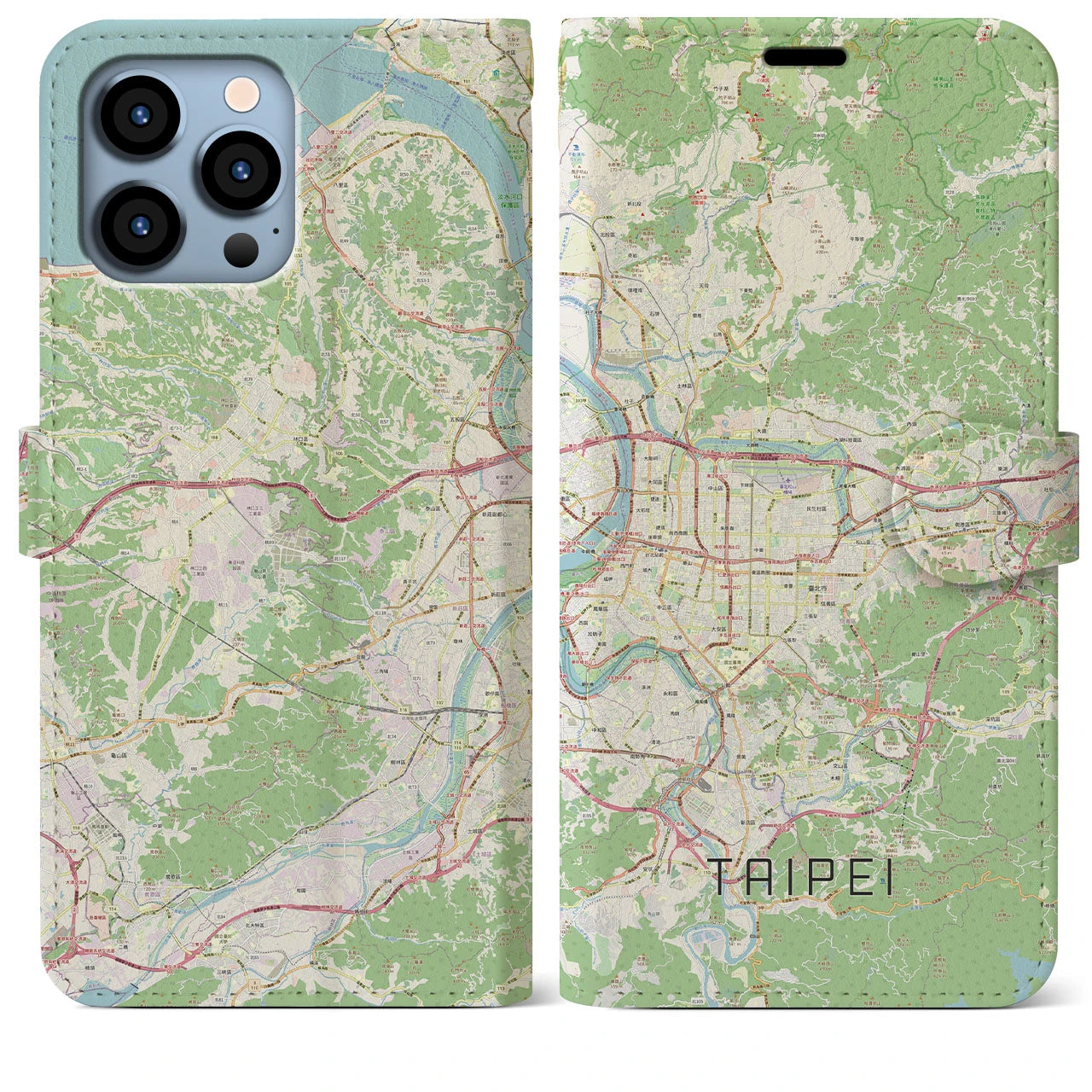 【台北(台湾)】地図柄iPhoneケース(手帳タイプ)ナチュラル・iPhone 13 Pro Max 用