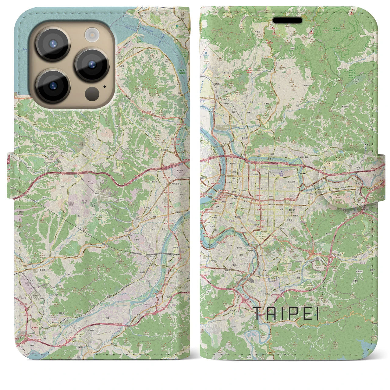 【台北(台湾)】地図柄iPhoneケース(手帳タイプ)ナチュラル・iPhone 14 Pro Max 用