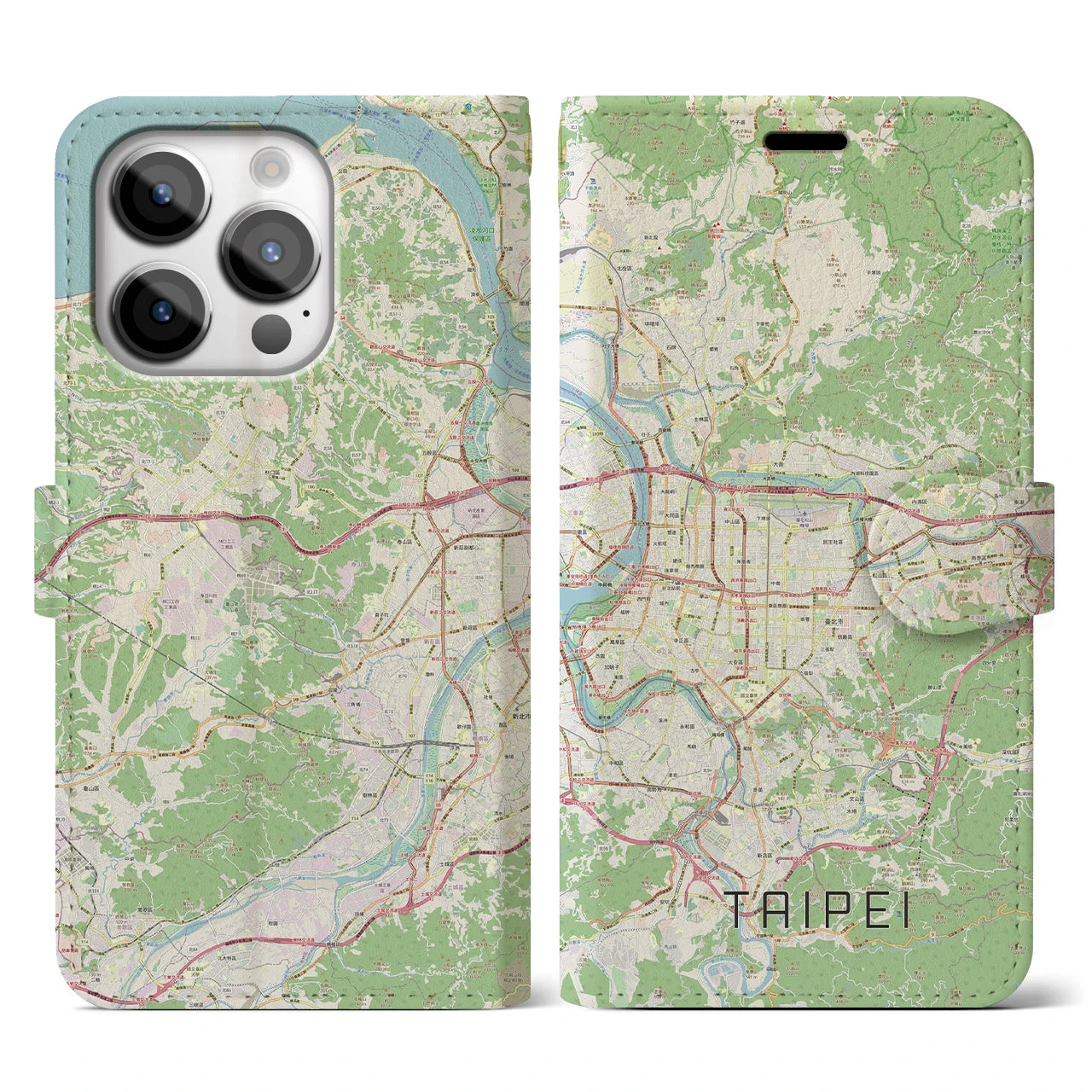 【台北(台湾)】地図柄iPhoneケース(手帳タイプ)ナチュラル・iPhone 14 Pro 用