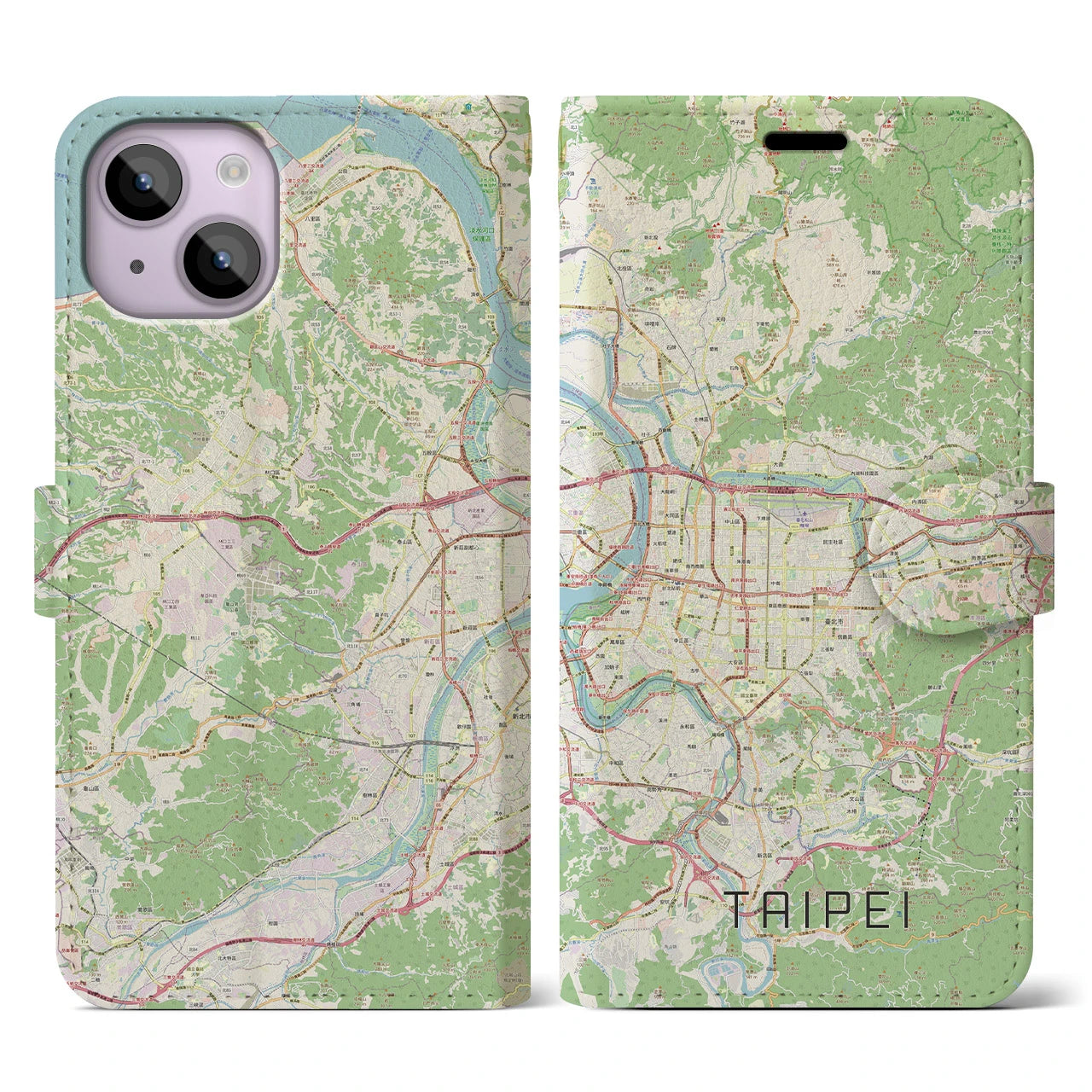 【台北(台湾)】地図柄iPhoneケース(手帳タイプ)ナチュラル・iPhone 14 用