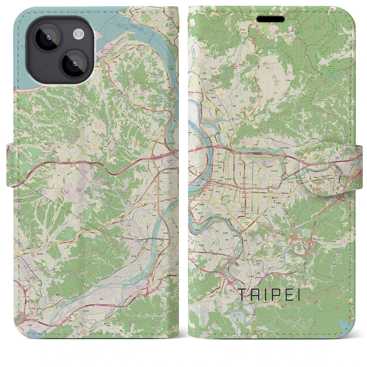 【台北(台湾)】地図柄iPhoneケース(手帳タイプ)ナチュラル・iPhone 14 Plus 用