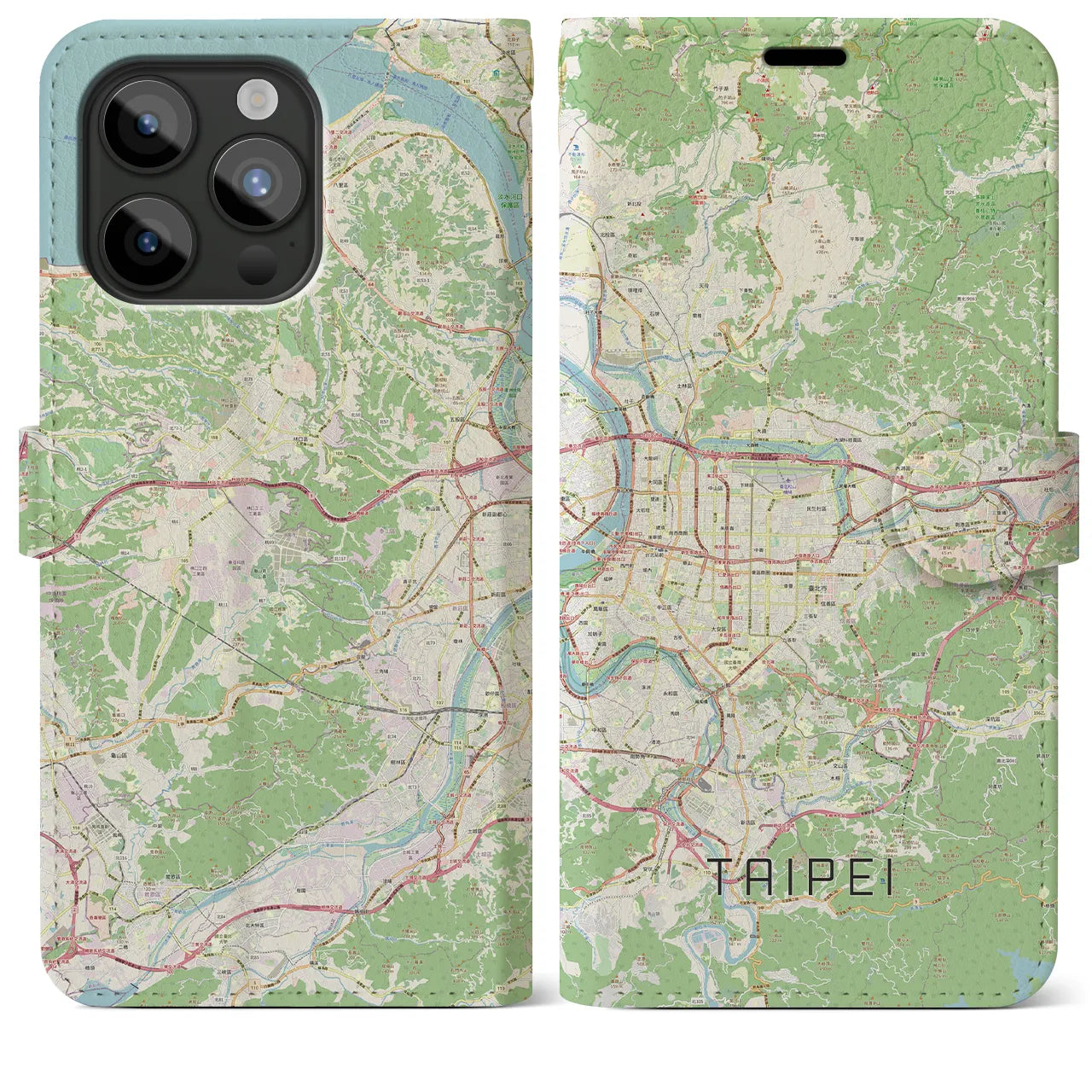 【台北(台湾)】地図柄iPhoneケース(手帳タイプ)ナチュラル・iPhone 15 Pro Max 用