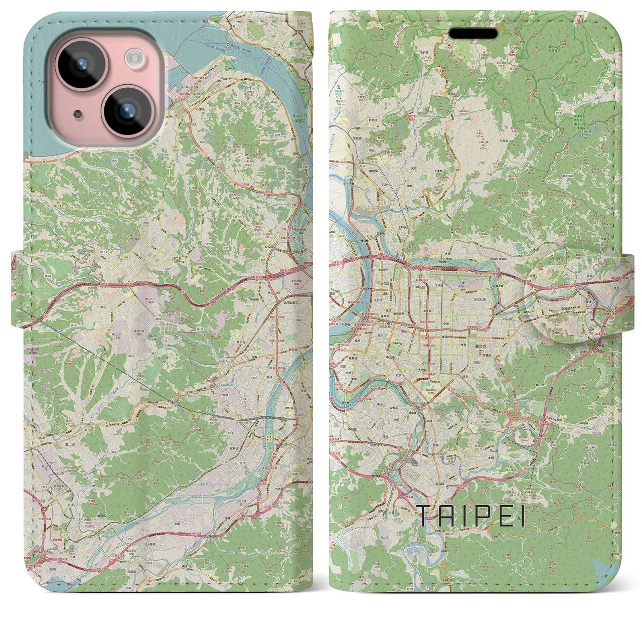【台北(台湾)】地図柄iPhoneケース(手帳タイプ)ナチュラル・iPhone 15 Plus 用